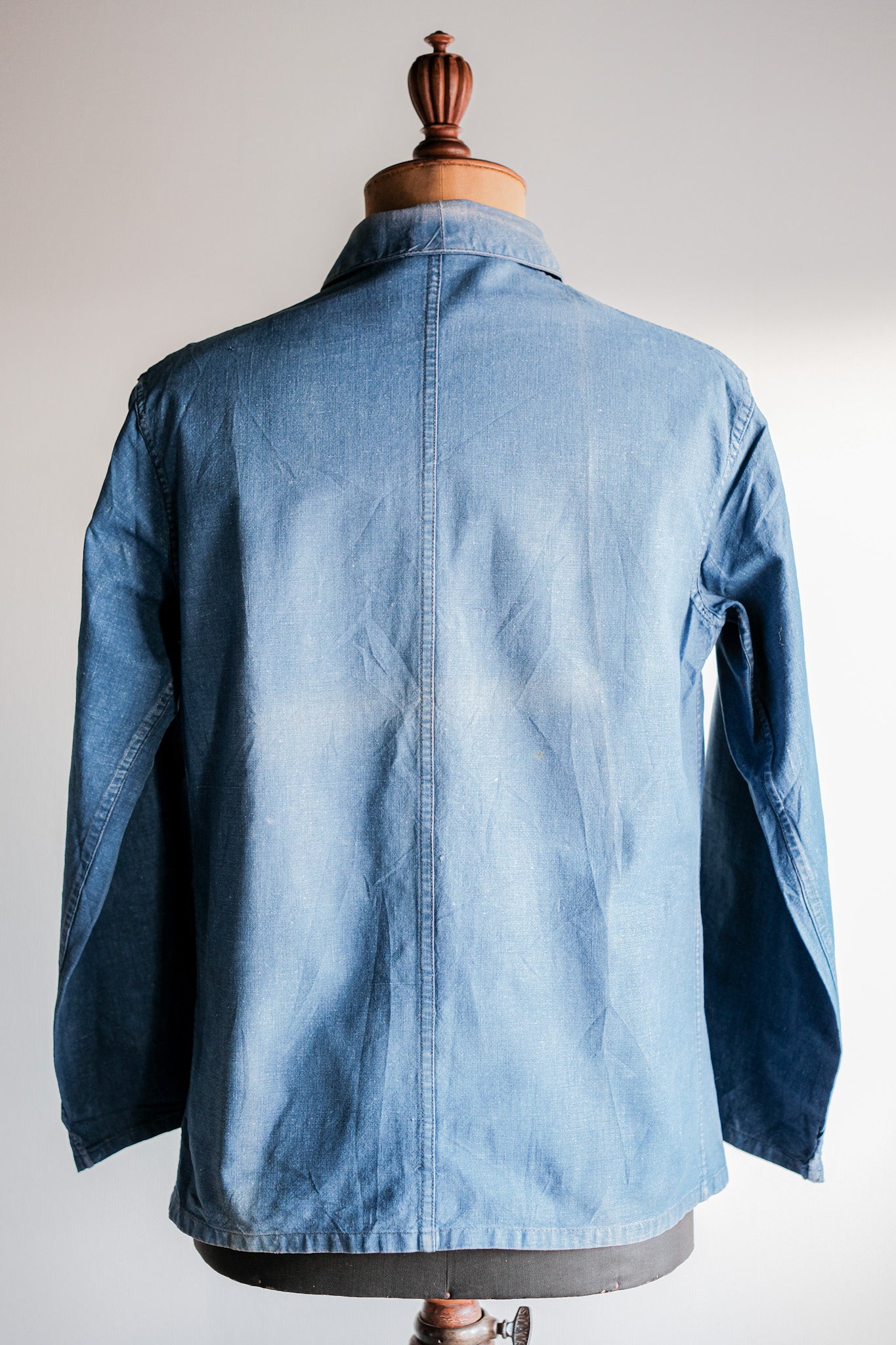 [~ 40 '] 프랑스 빈티지 인디고 리넨 작업 재킷