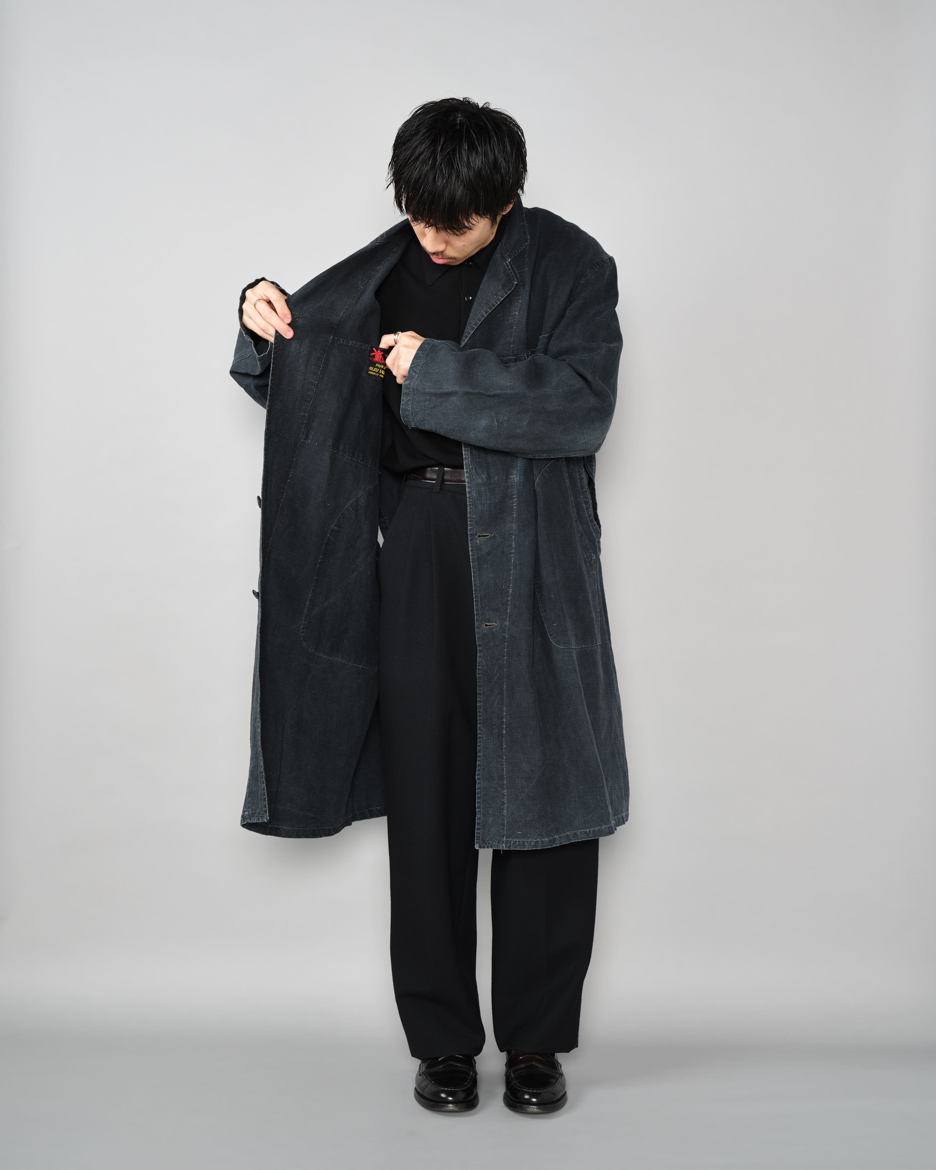 40's］French Vintage Indigo Linen Maquignon Coat Size.50 