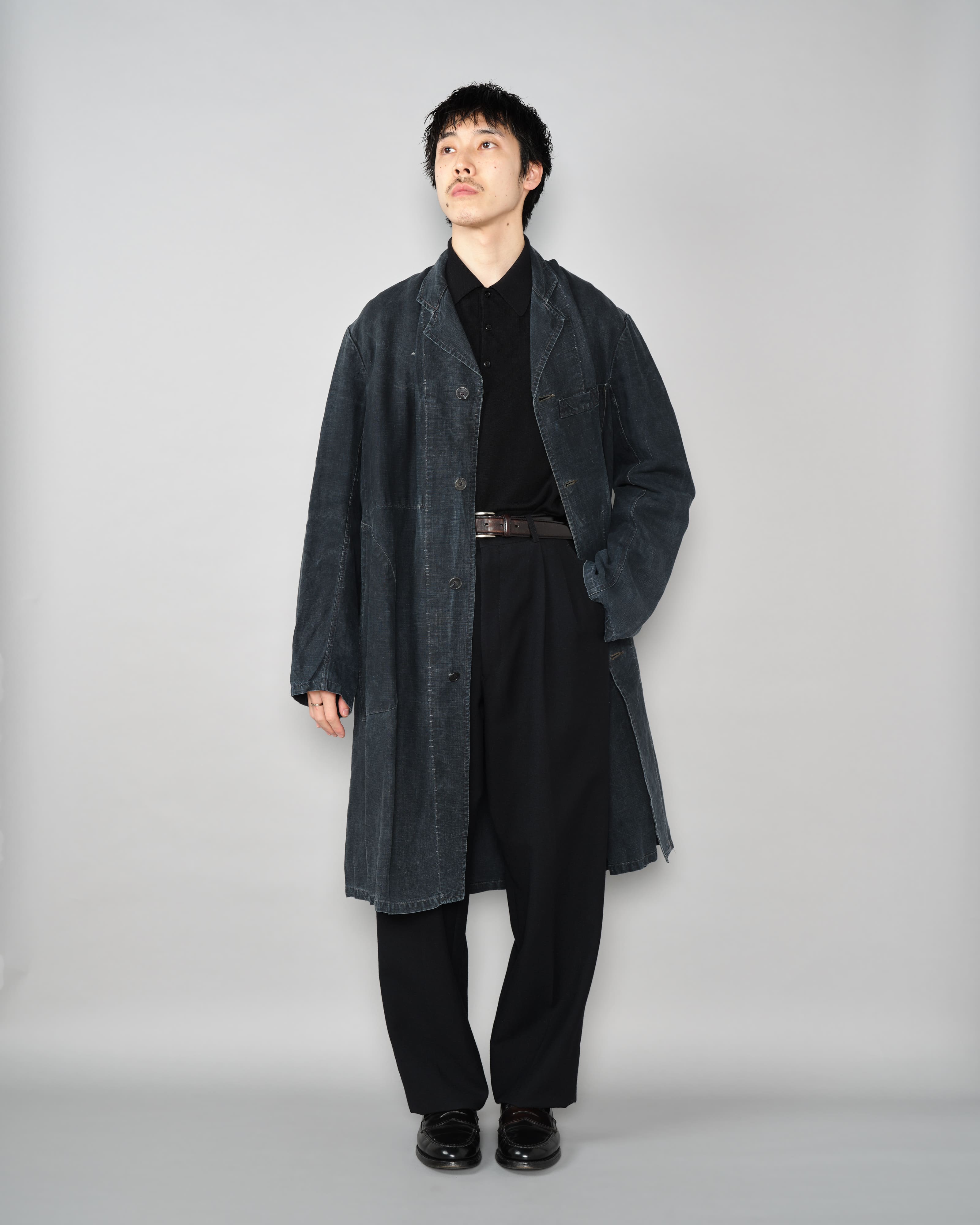 40's］French Vintage Indigo Linen Maquignon Coat Size.50 
