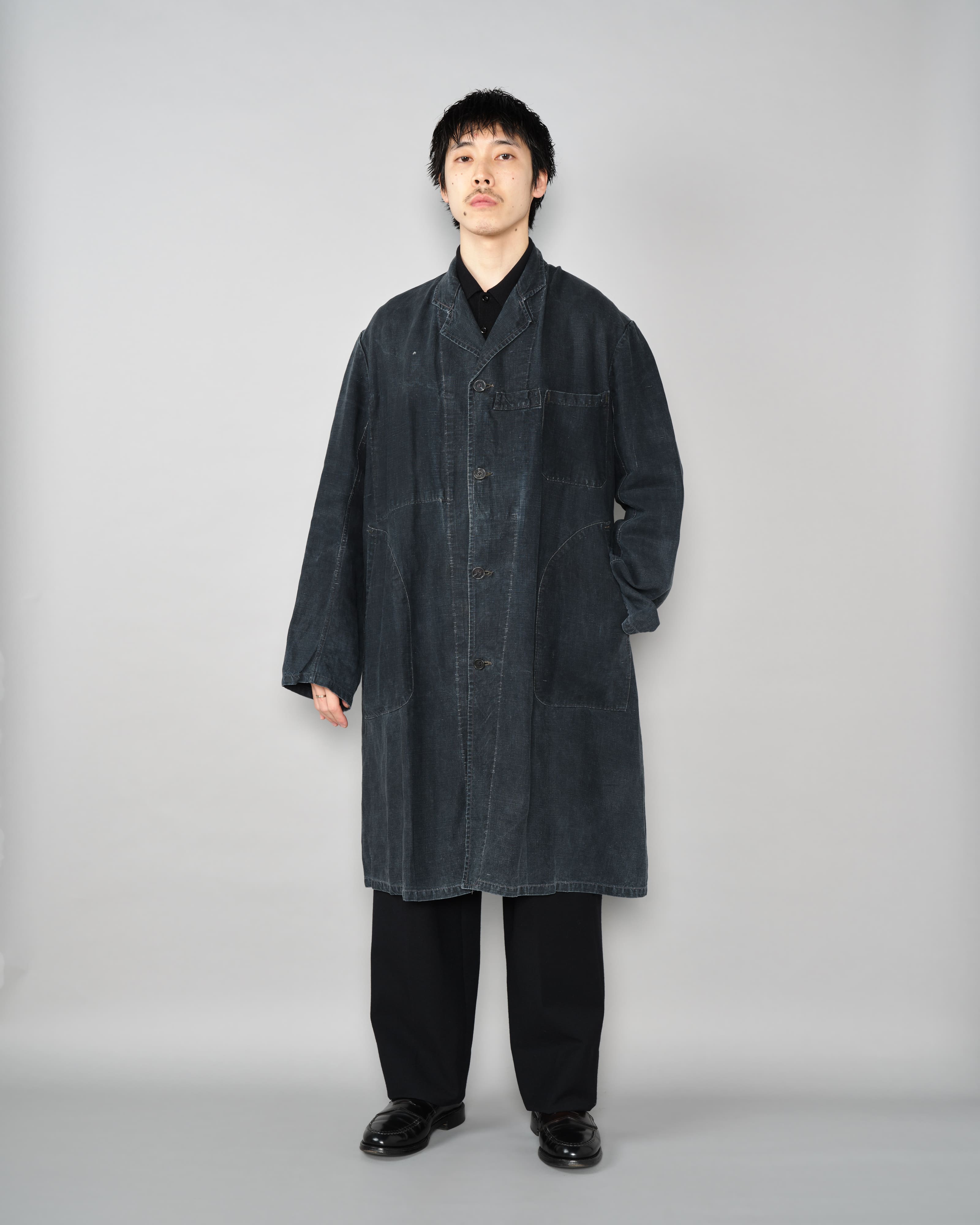 40's］French Vintage Indigo Linen Maquignon Coat Size.50 