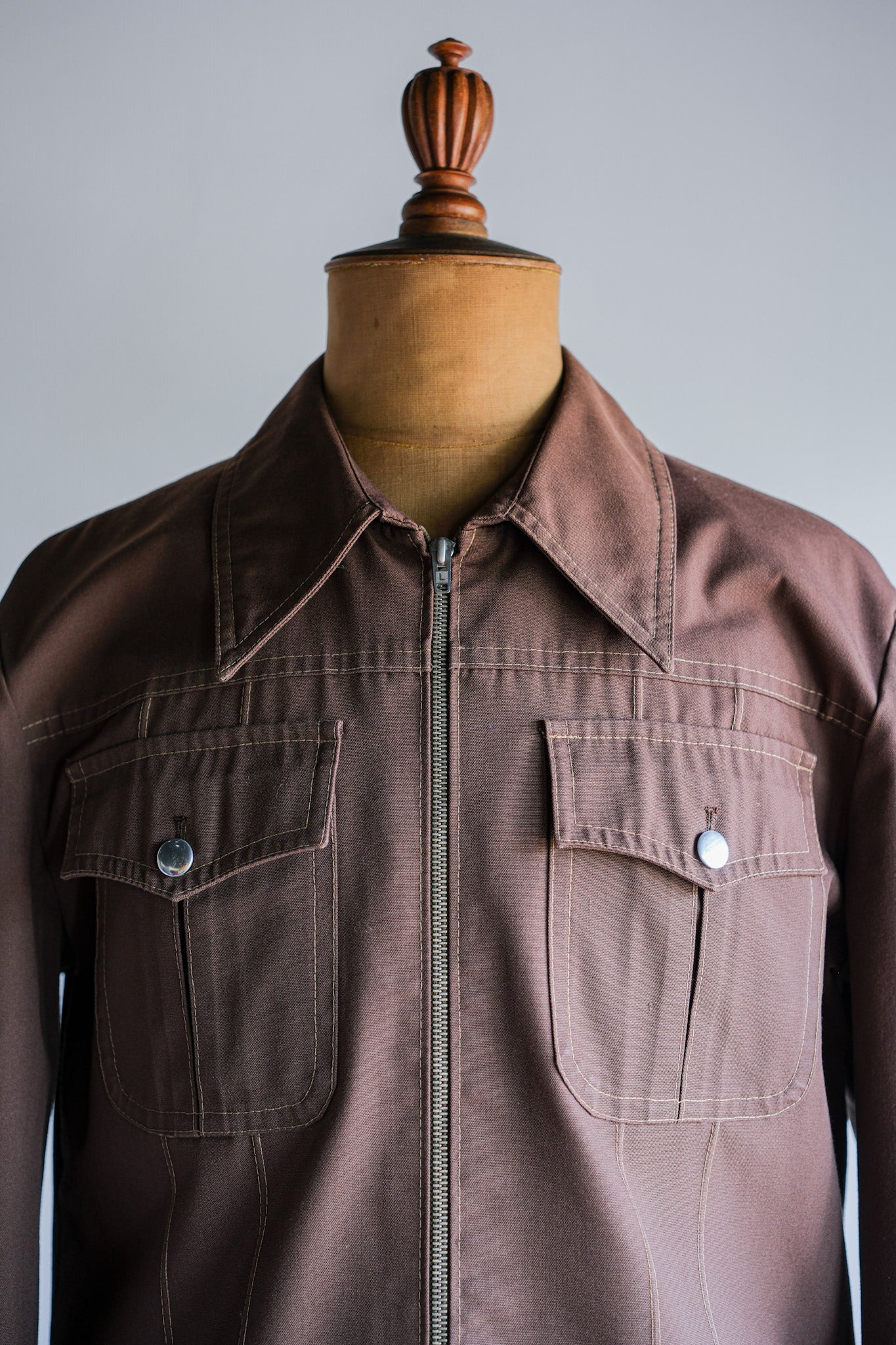 【~70's】Finnish Vintage Brown Cotton Polyester Trucker Jacket Size.41/42