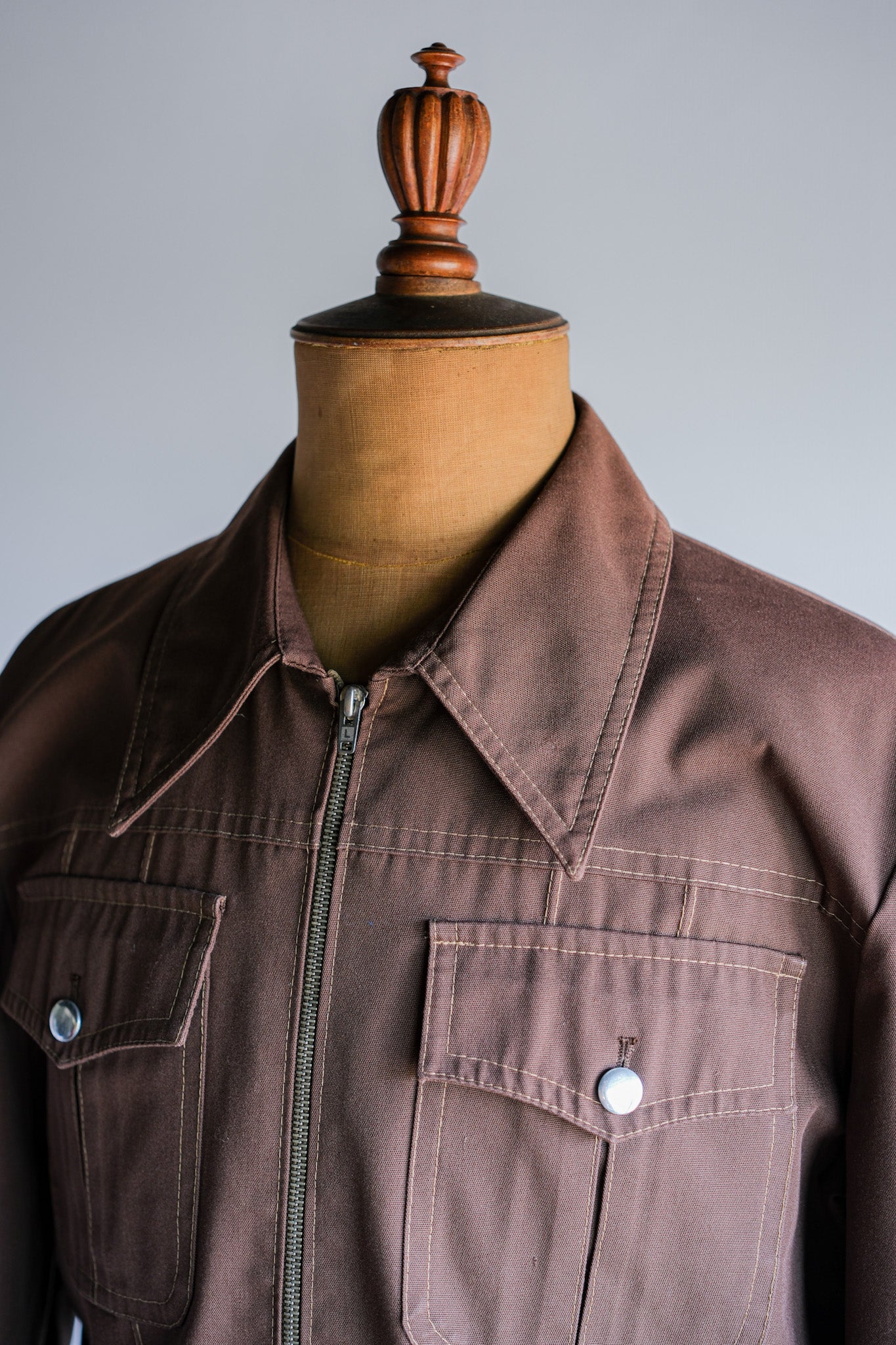 【~70's】Finnish Vintage Brown Cotton Polyester Trucker Jacket Size.41/42