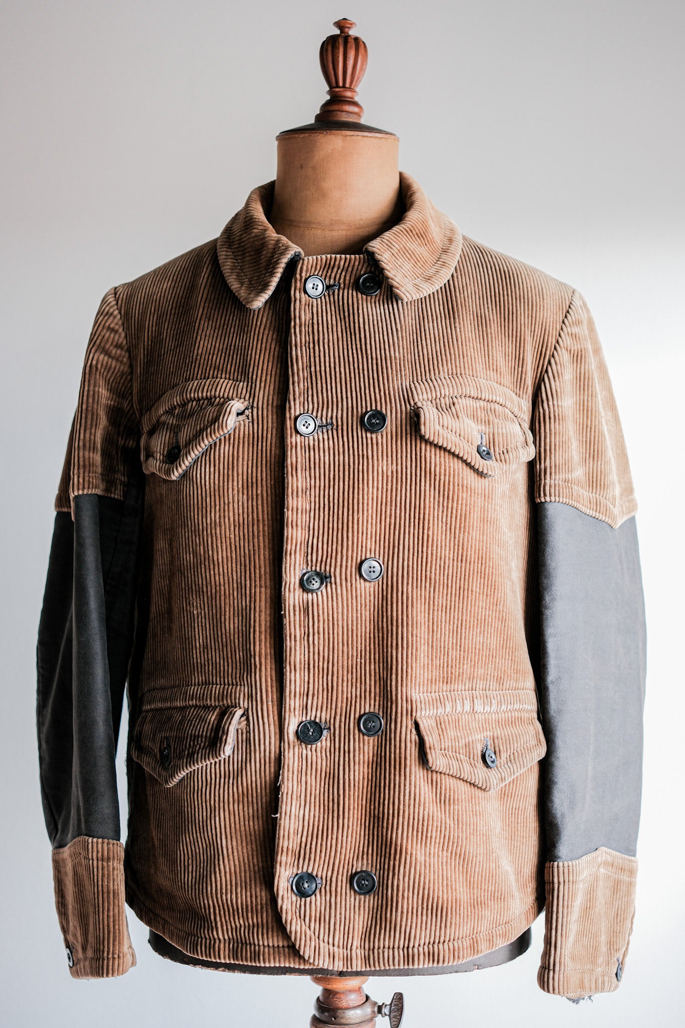 40's] Belgian Vintage Brown Corduroy Double Breasted Work Jacket