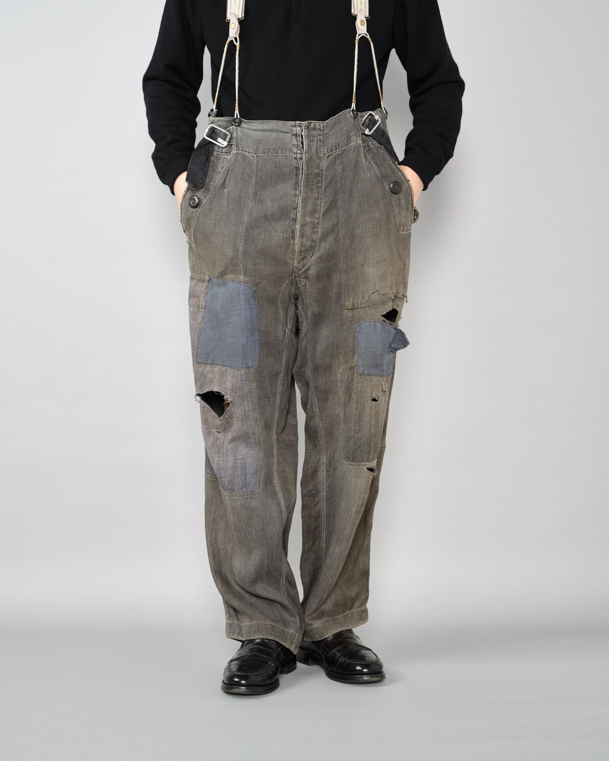 ［~30's］German Air Force Gray Drillich HBT Linen Work Trousers "Unusual Color" "Luftwaffe"