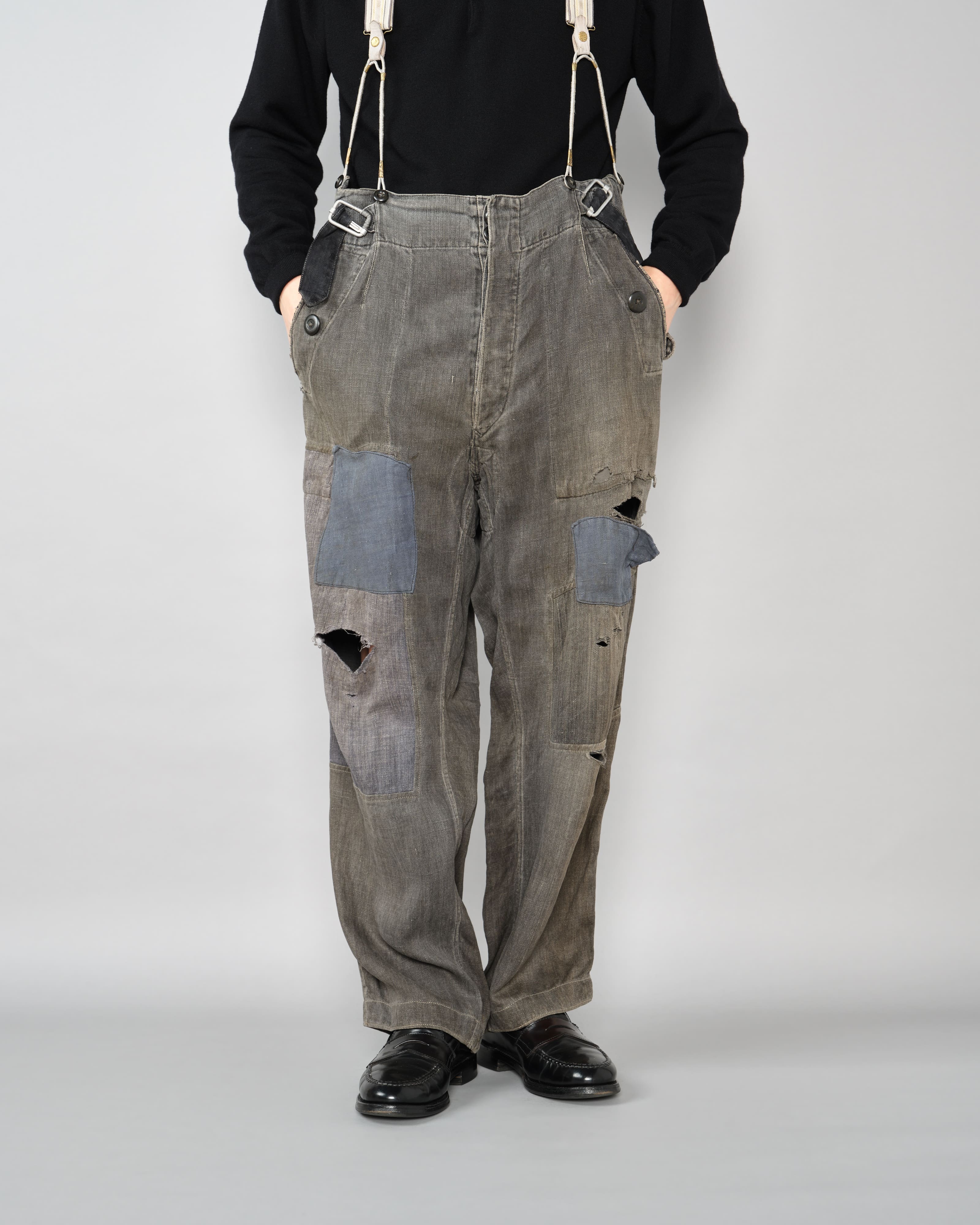 [~30's] กางเกงทำงานผ้าลินิน German Air Force Grey Drillich HBT "สีผิดปกติ" "Lufwaffe"