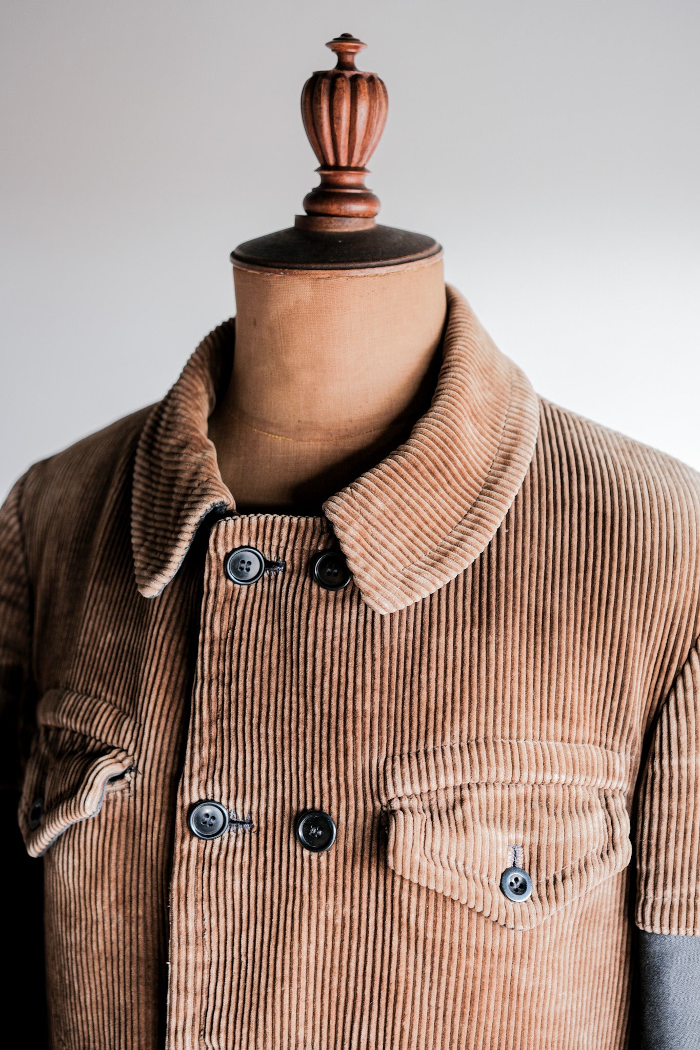 [〜40年代]比利時復古棕色燈芯絨雙胸部工作夾克