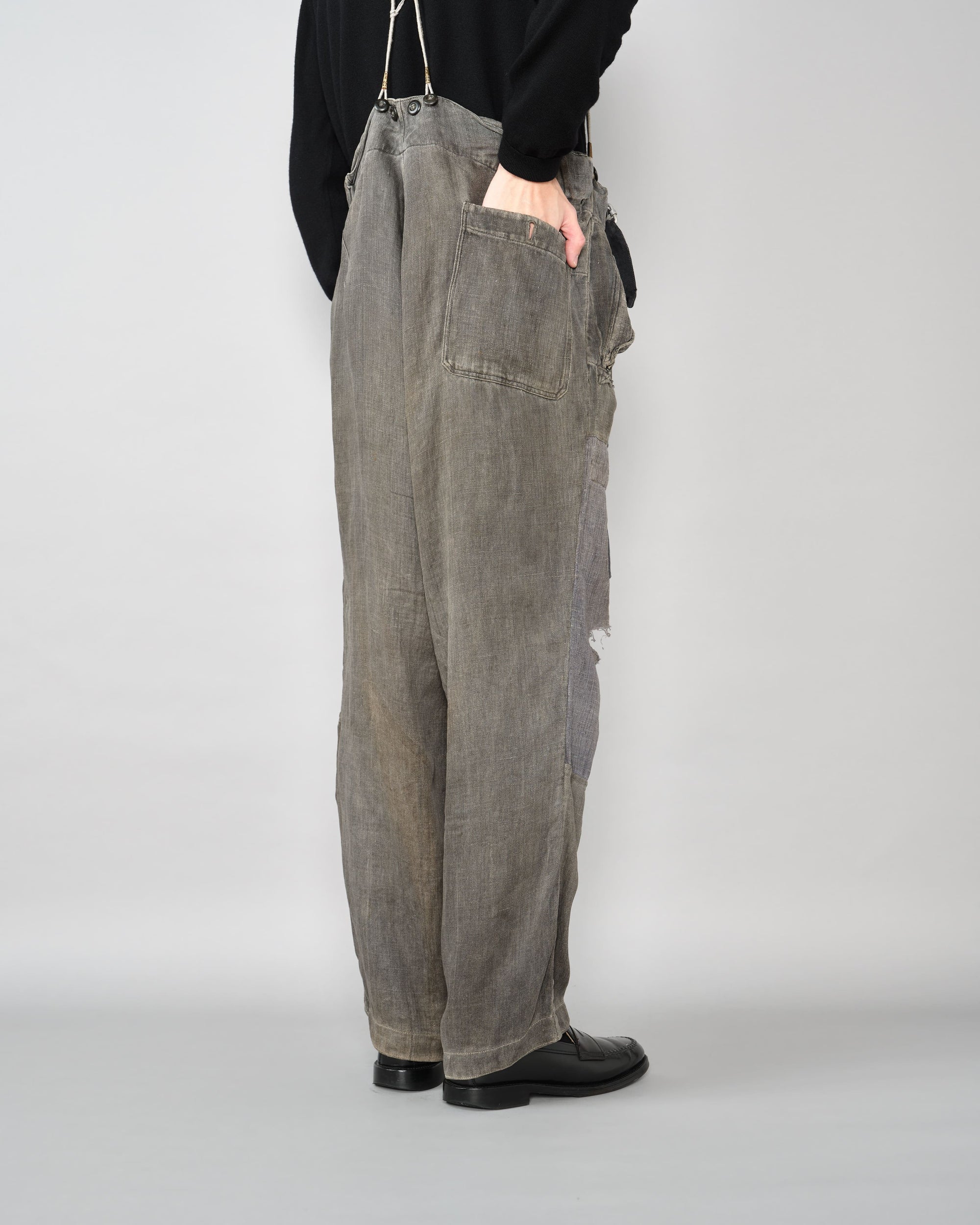 ［~30's］German Air Force Gray Drillich HBT Linen Work Trousers "Unusual Color" "Luftwaffe"