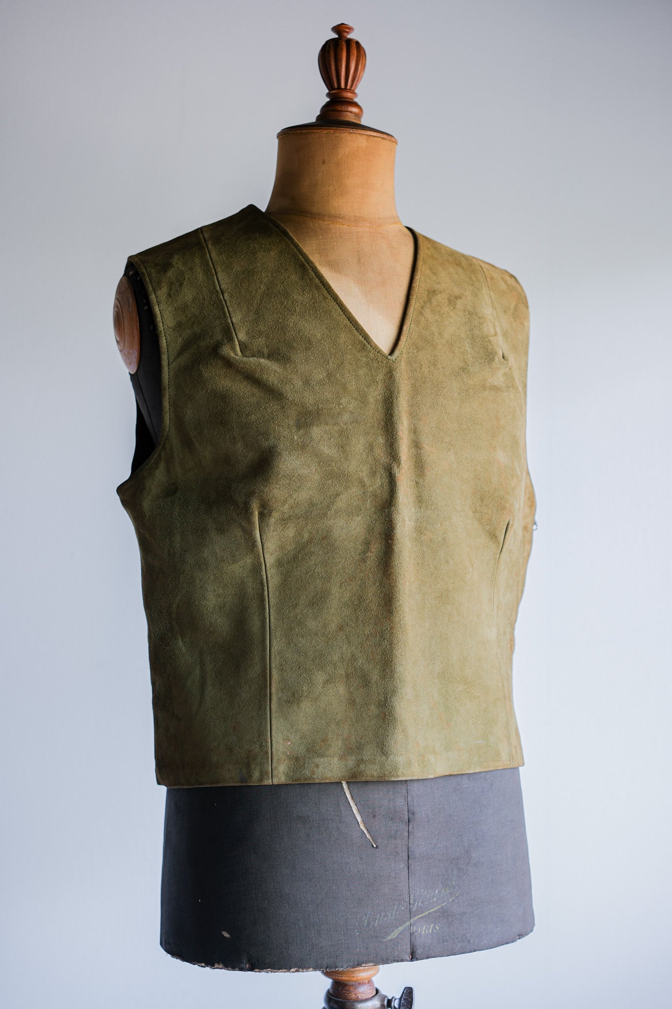 【~60's】British Vintage Suede Leather Side Zip Pullover V-necked Vest