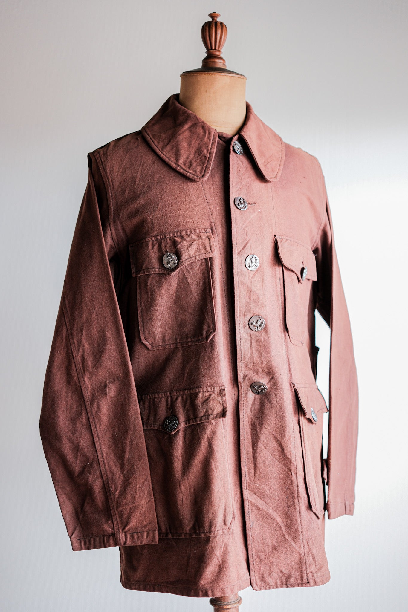 【~20's】French Vintage Reddish Brown Cotton Linen Hunting Jacket