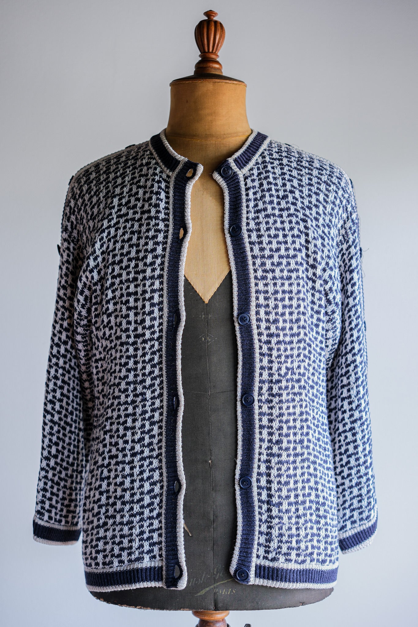 【~80’s】West German Vintage Linen Viscose Patterned Cardigan Size.34