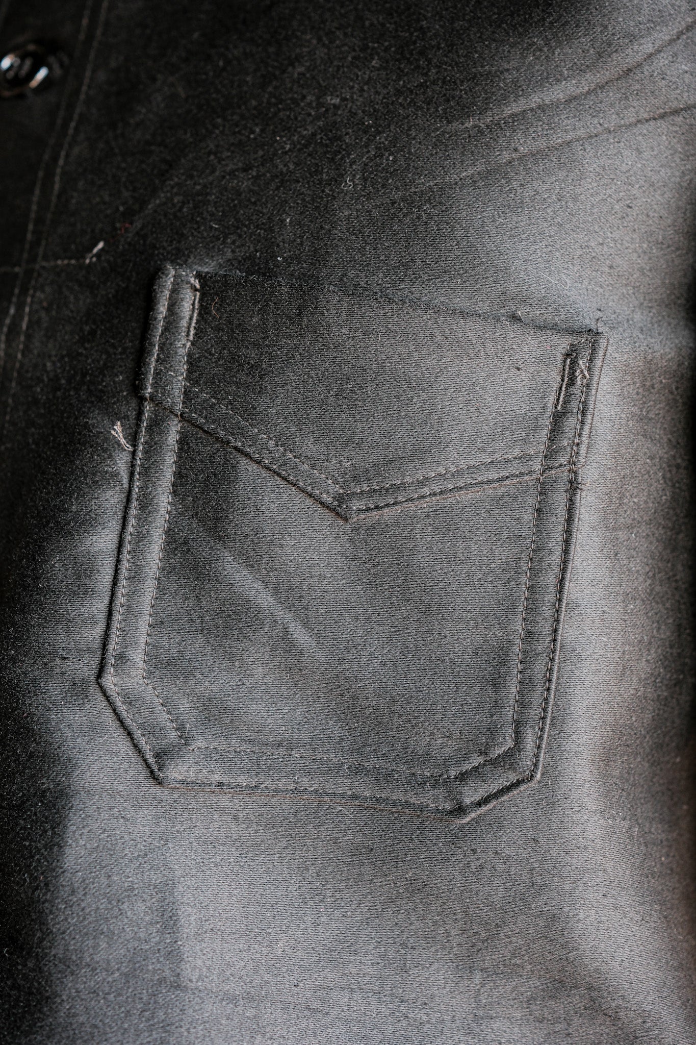 [~ 30 '] 프랑스 빈티지 블랙 몰스킨 작업 재킷 "르 몽 세인트 미셸"