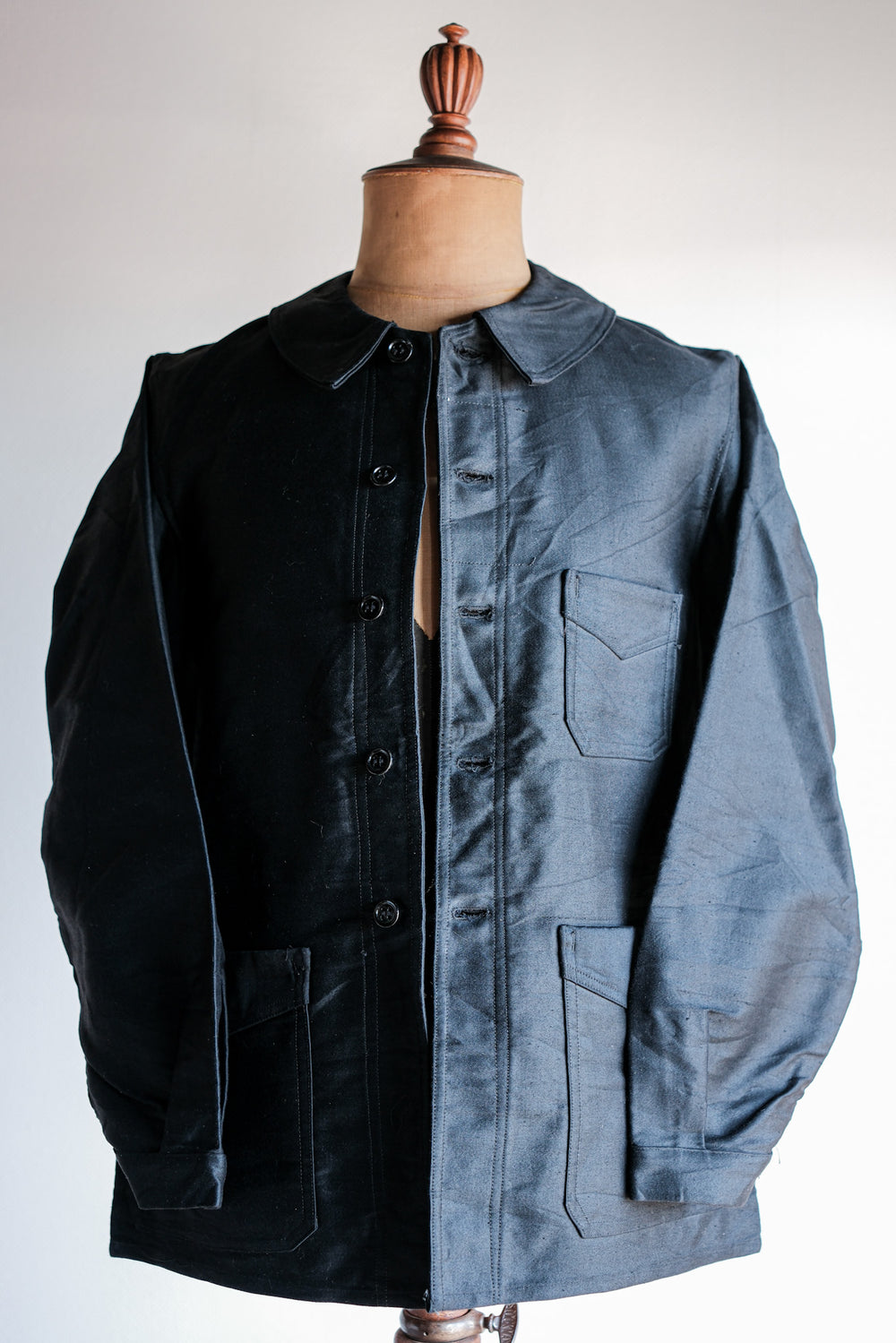 【~30's】French Vintage Black Moleskin Work Jacket "Le Mont St. Michel"