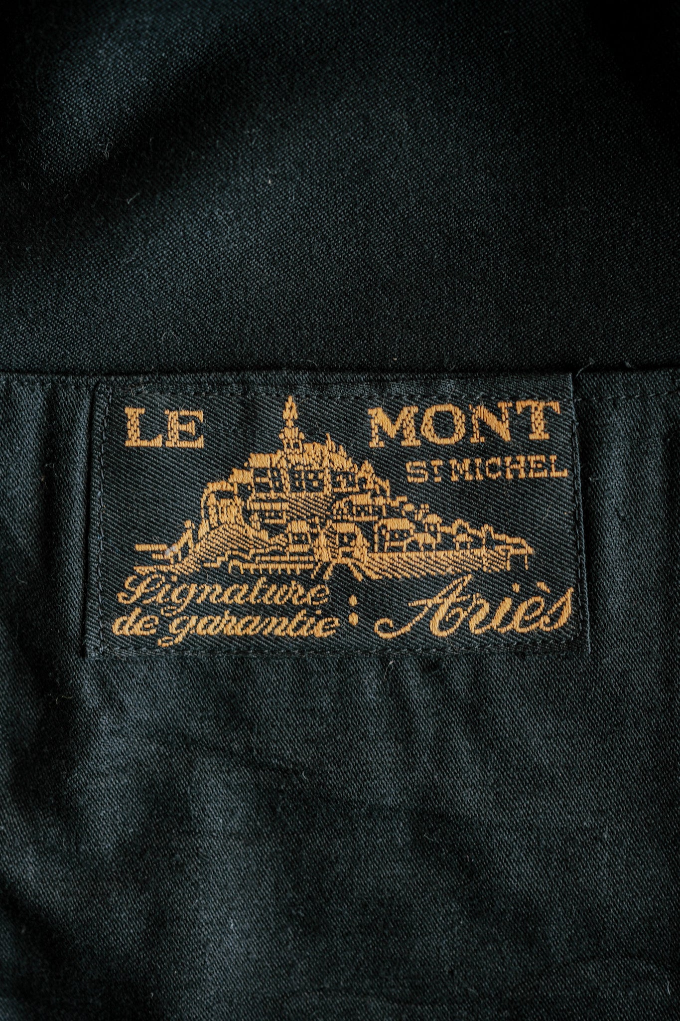 [~ 30's] Veste de travail de moleskin noires vintage française "Le Mont St. Michel"