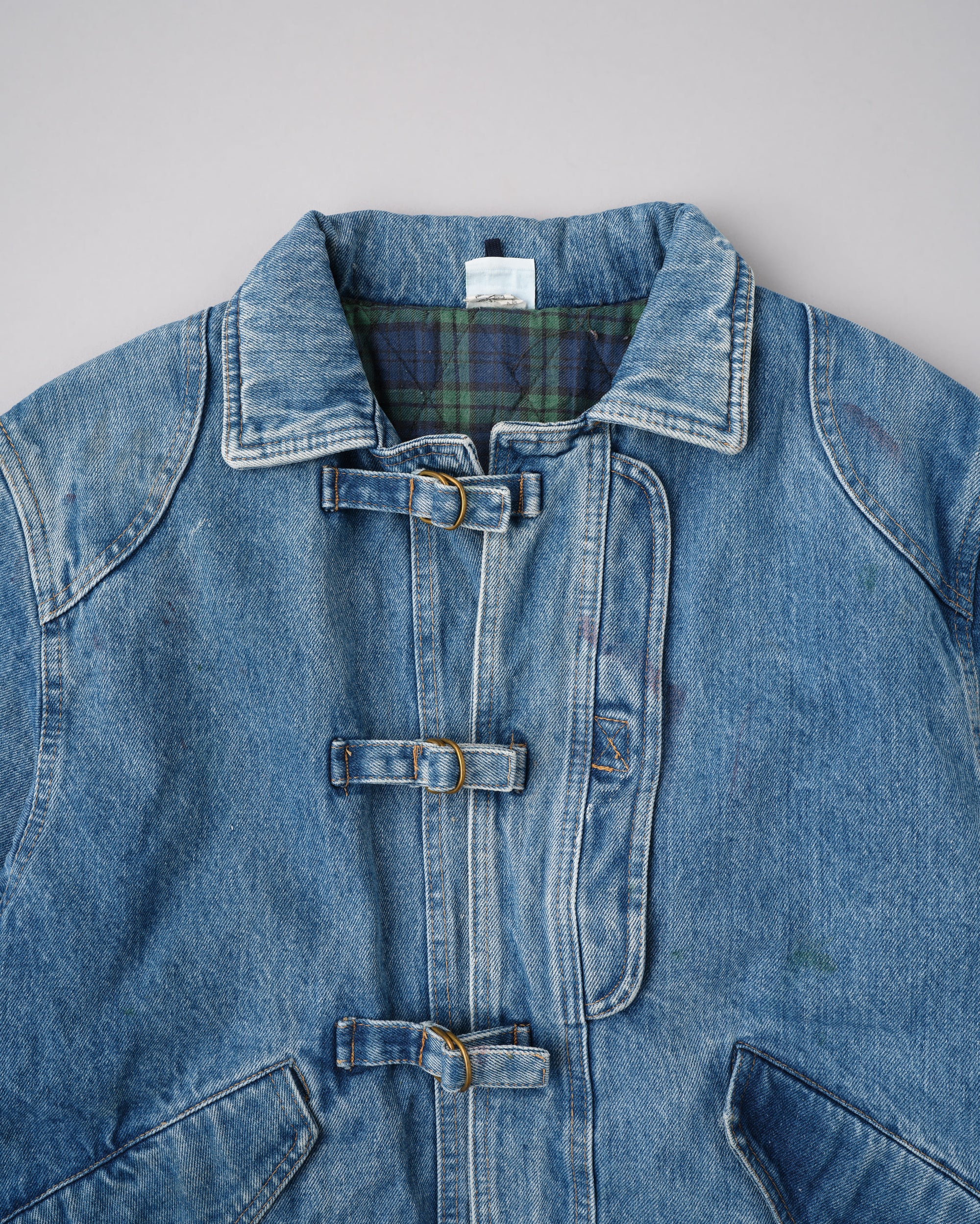 【~80’s】Italian Vintage D-ring Strap Front Design Denim Blouson Size.44