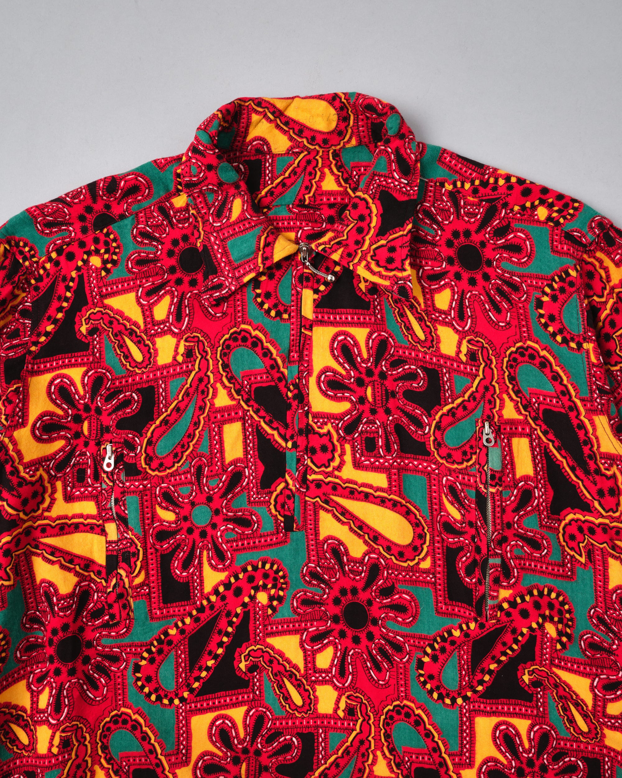 ［~70’s］German Vintage Atomic Pattern Half Zip Rayon Shirt