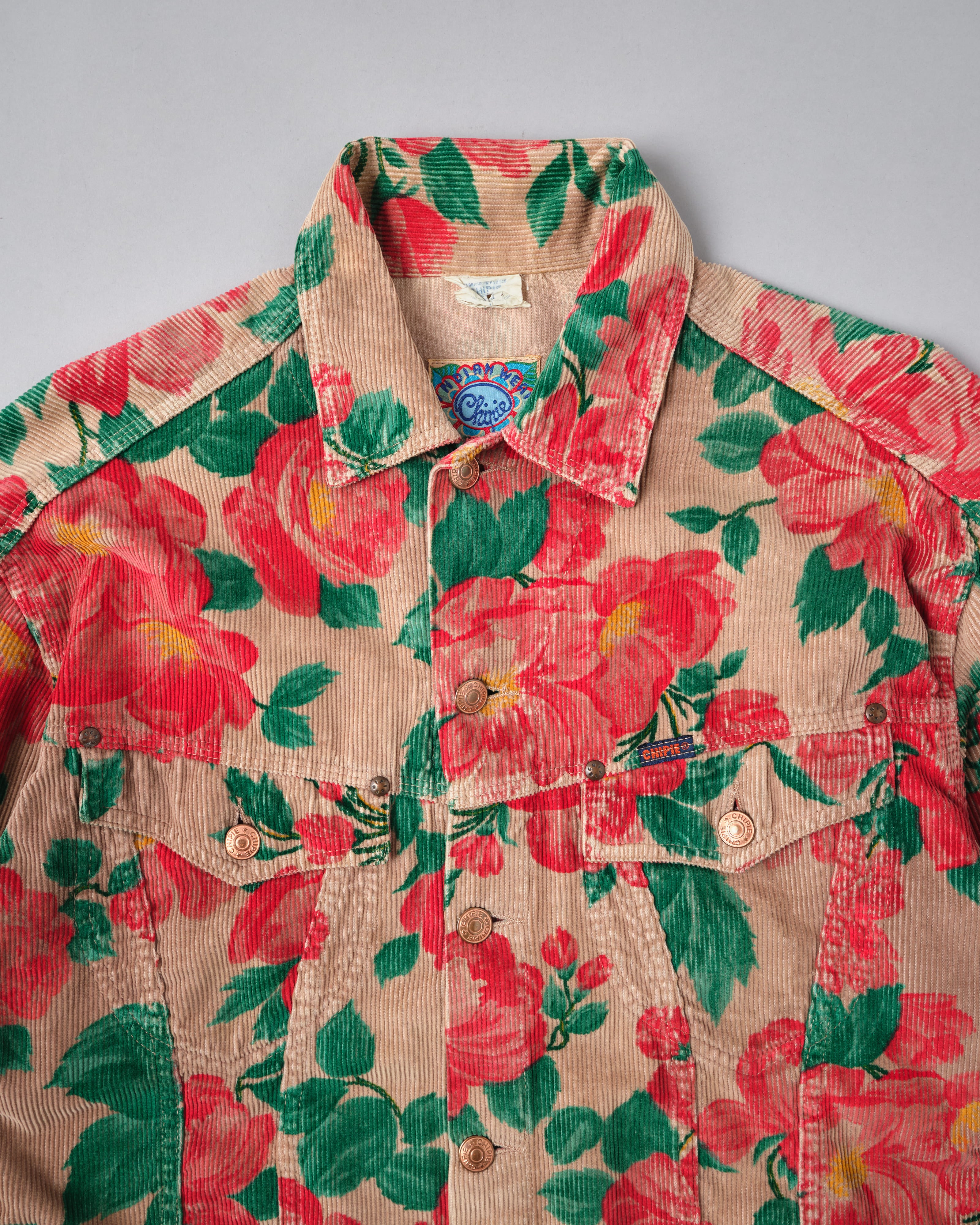 80's】French Vintage Floral All Over Pattern Corduroy
