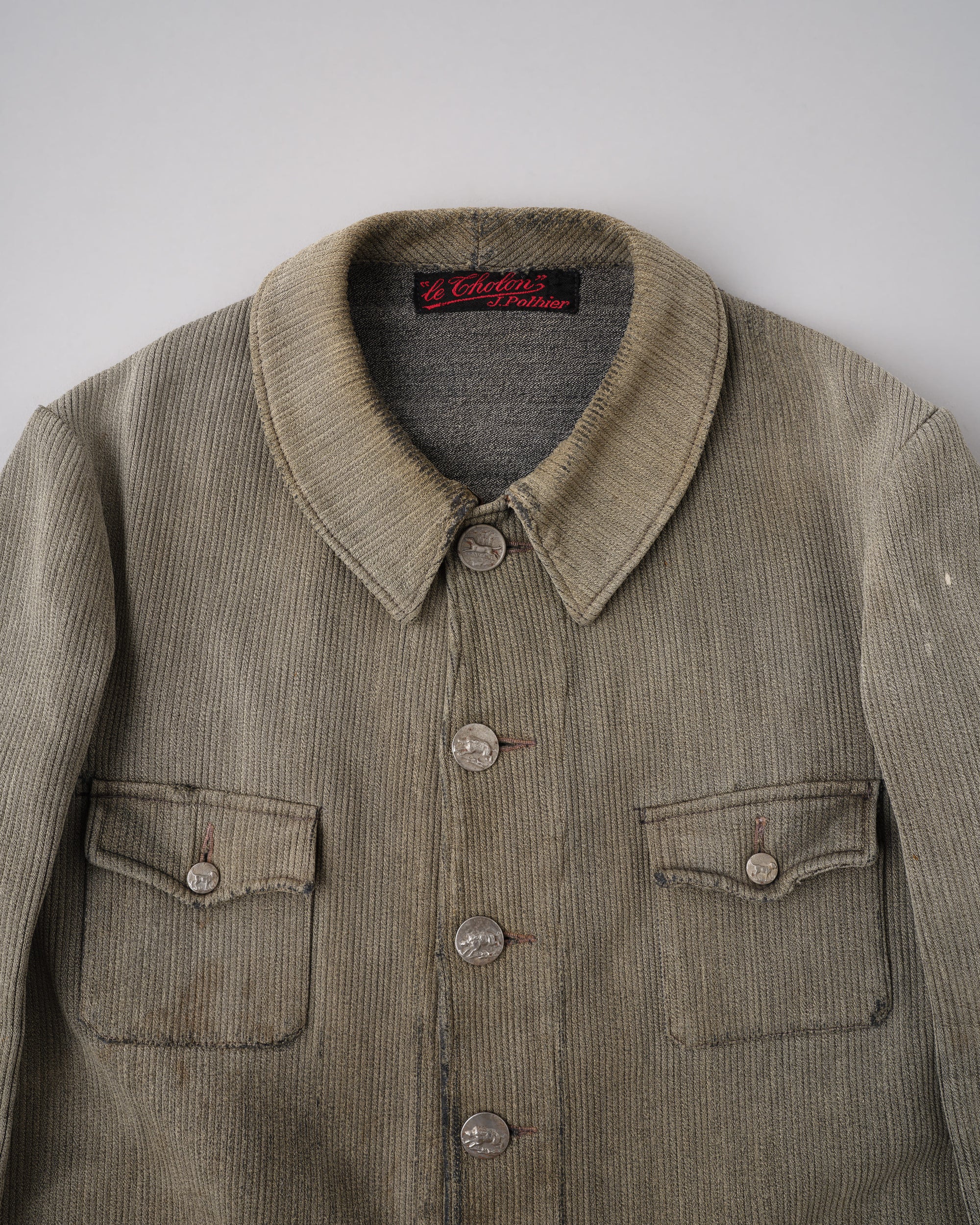 ［~40's］French Vintage Gray Cotton Pique Hunting Jacket "Salt & Pepper Lining"