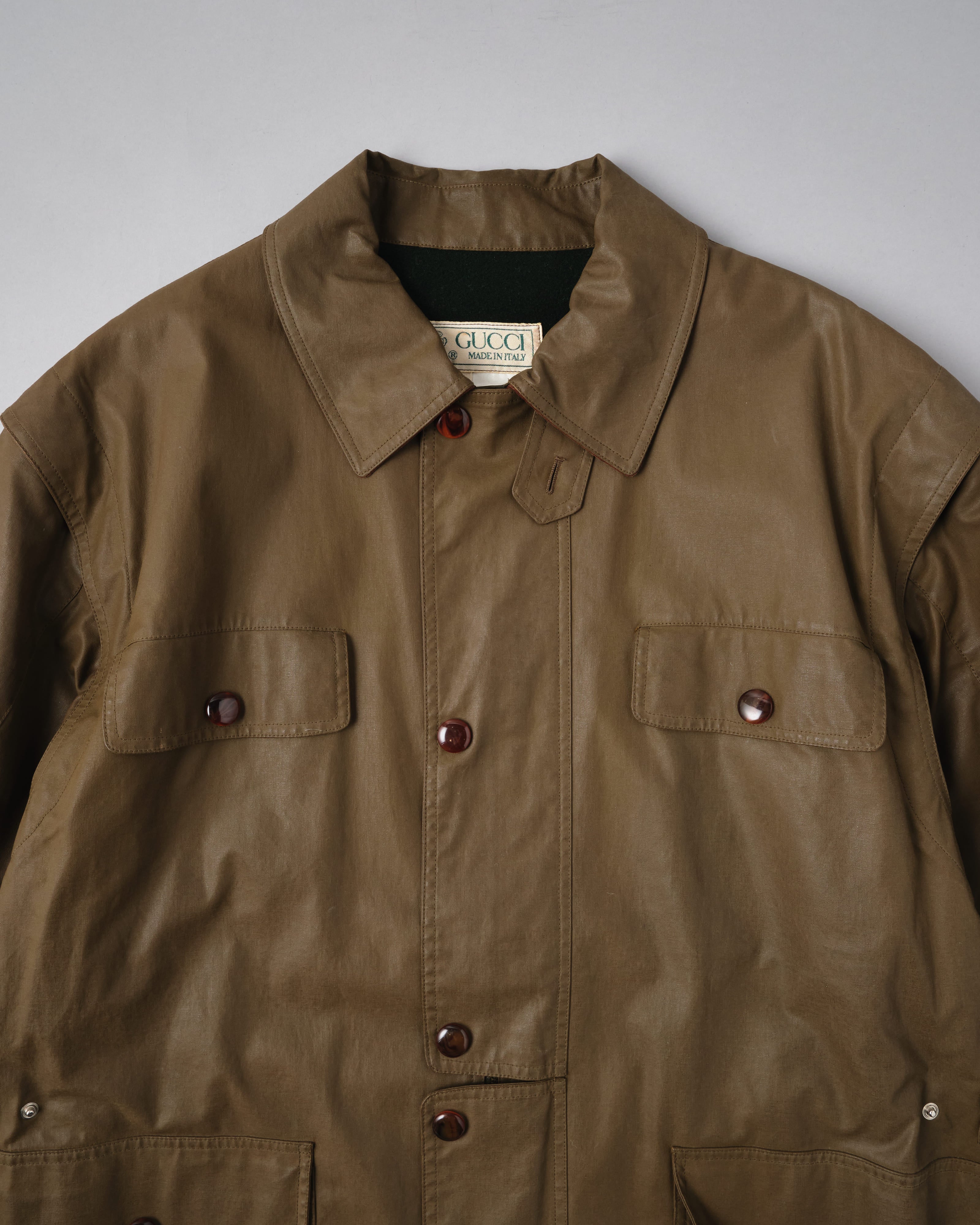 【~80’s】Old GUCCI Detachable Sleeve Cotton Polyester 4 Pockets Jacket With Chin Strap Size.50