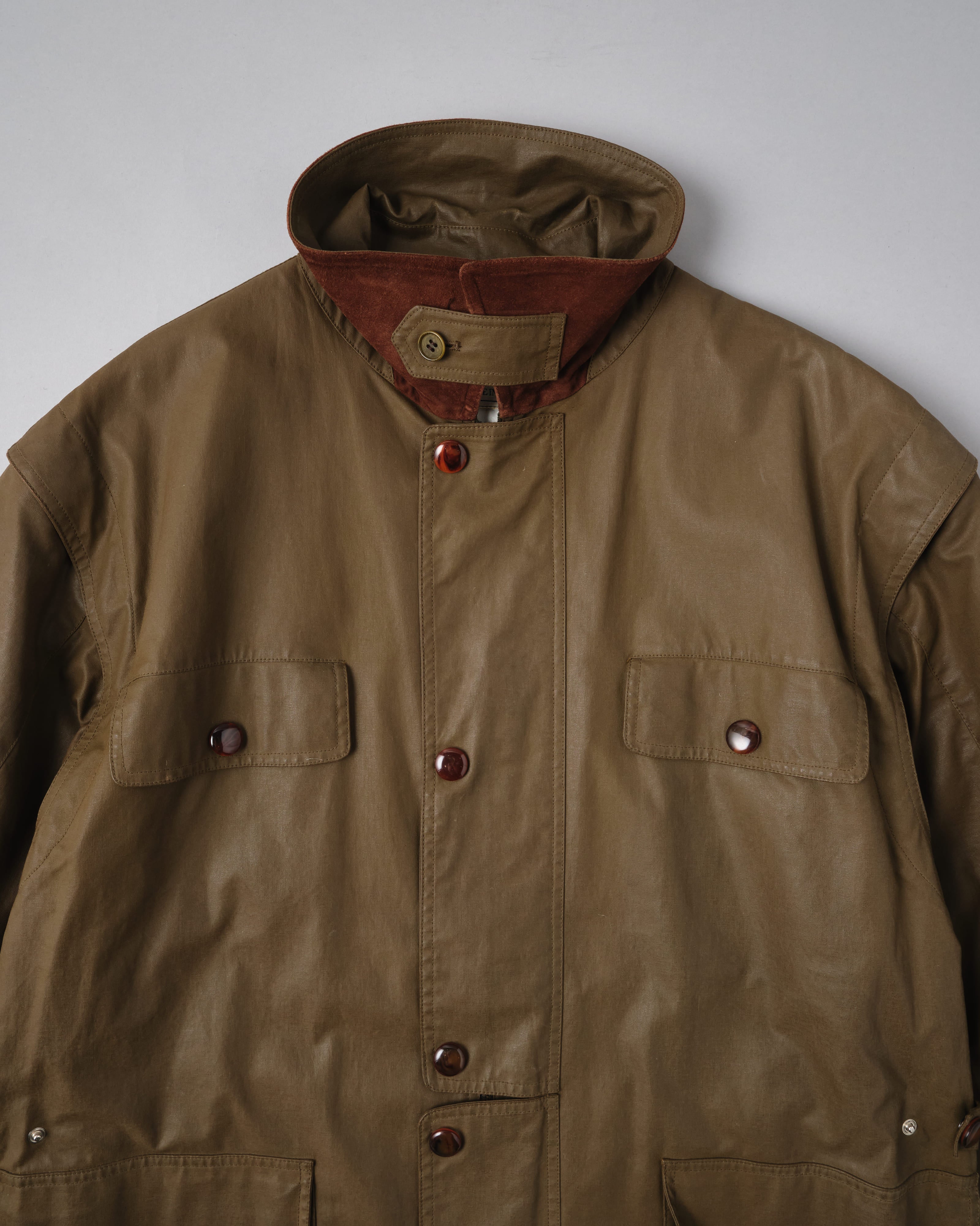 【~80’s】Old GUCCI Detachable Sleeve Cotton Polyester 4 Pockets Jacket With Chin Strap Size.50