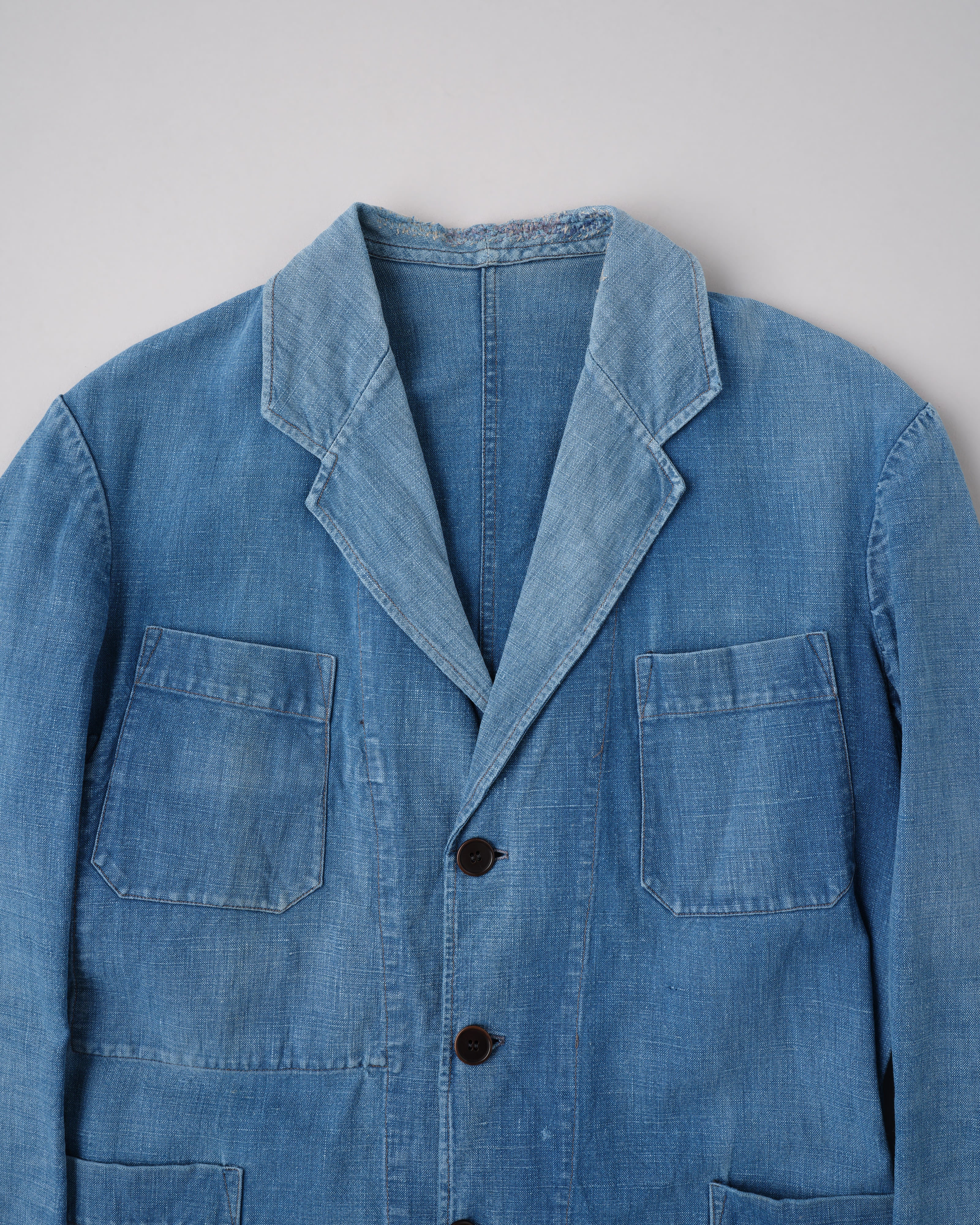 40's] French Vintage Indigo Metis 4 Pockets Lapel Work Jacket