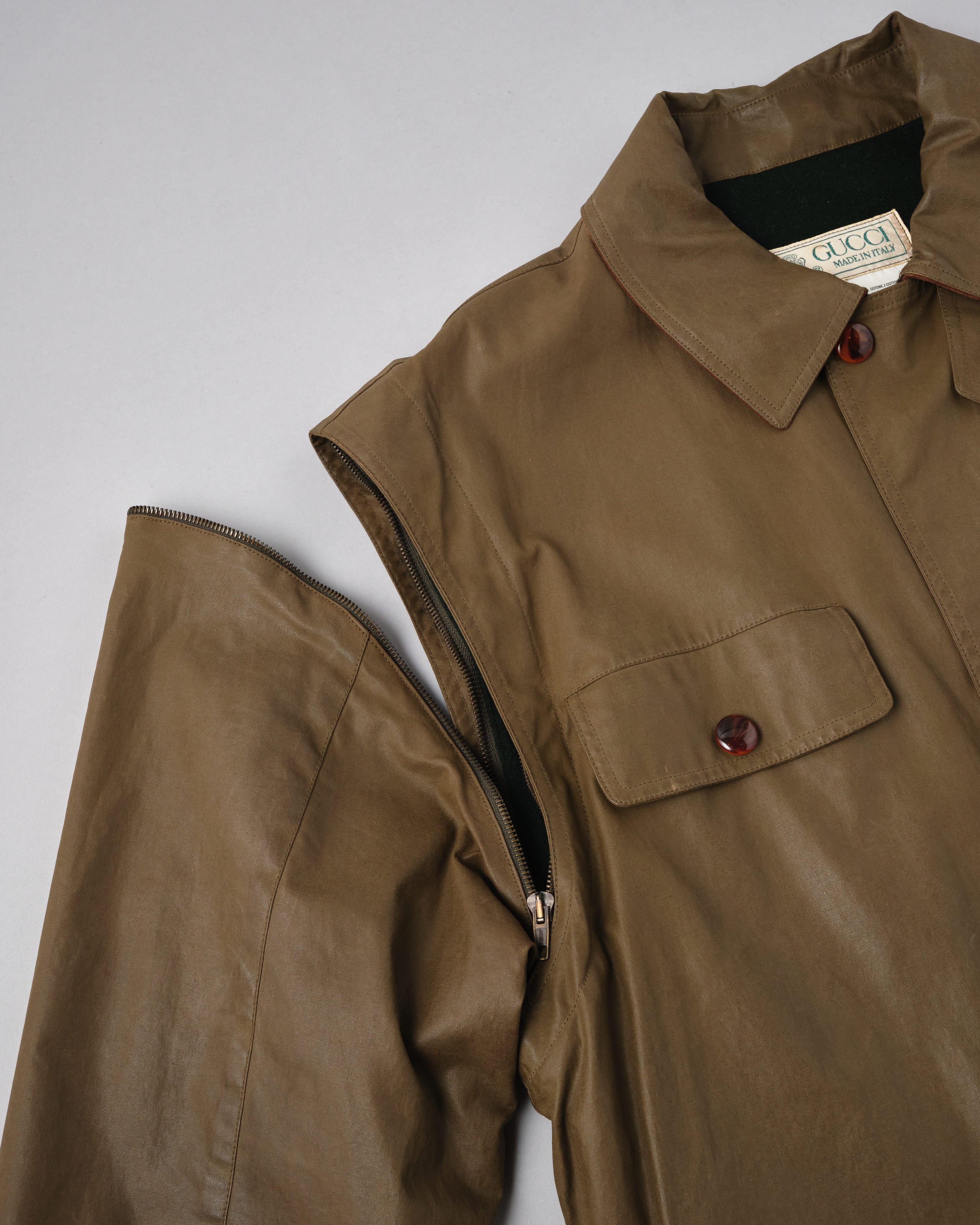【~80’s】Old GUCCI Detachable Sleeve Cotton Polyester 4 Pockets Jacket With Chin Strap Size.50