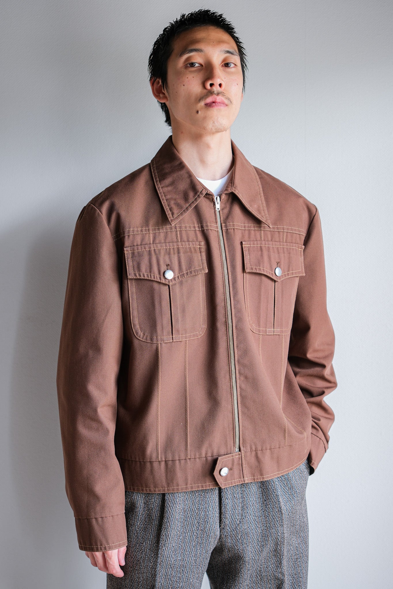 【~70's】Finnish Vintage Brown Cotton Polyester Trucker Jacket Size.41/42