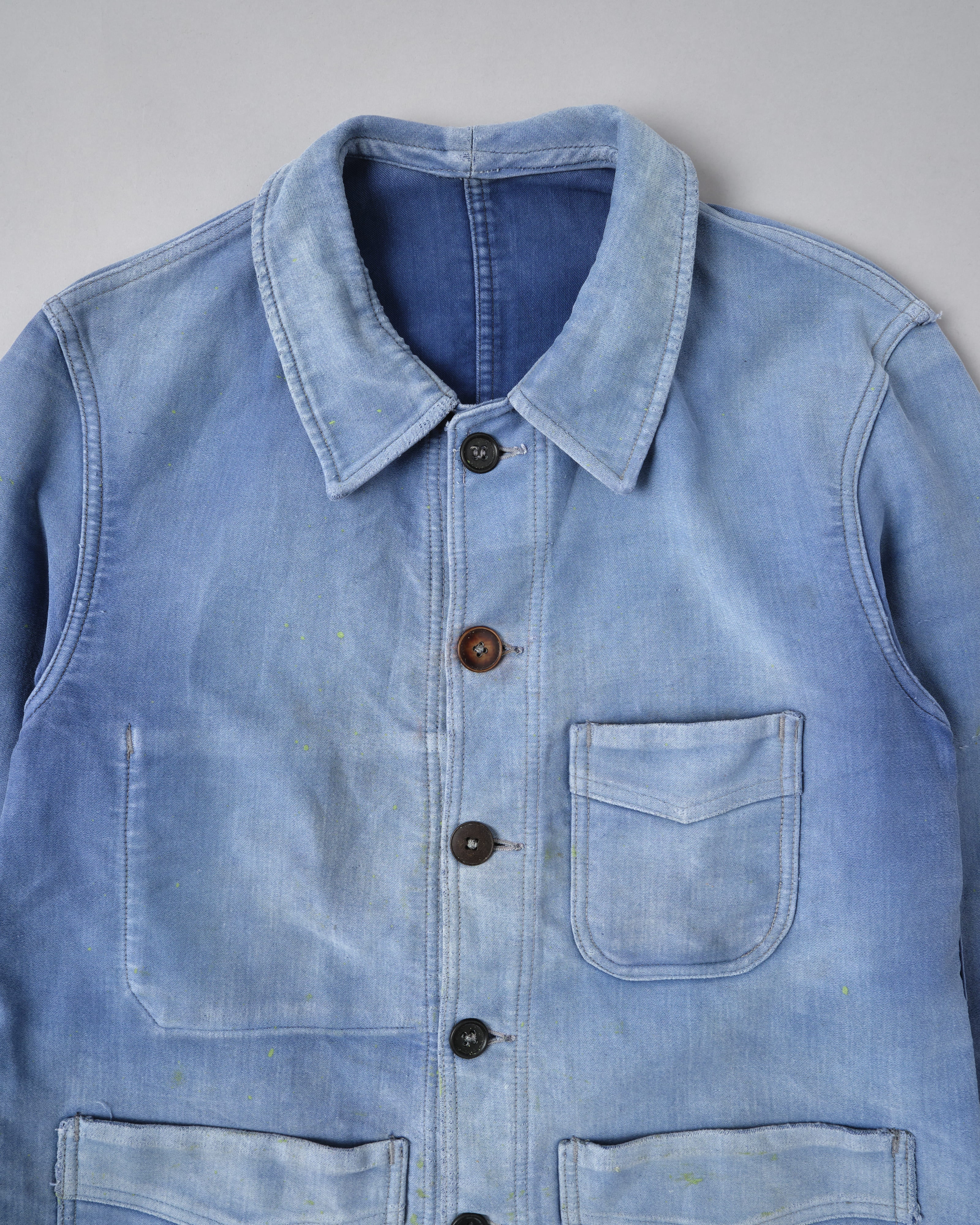 [~ 40's] Veste de travail de moleskin bleu vintage française "Adolphe Lafont"