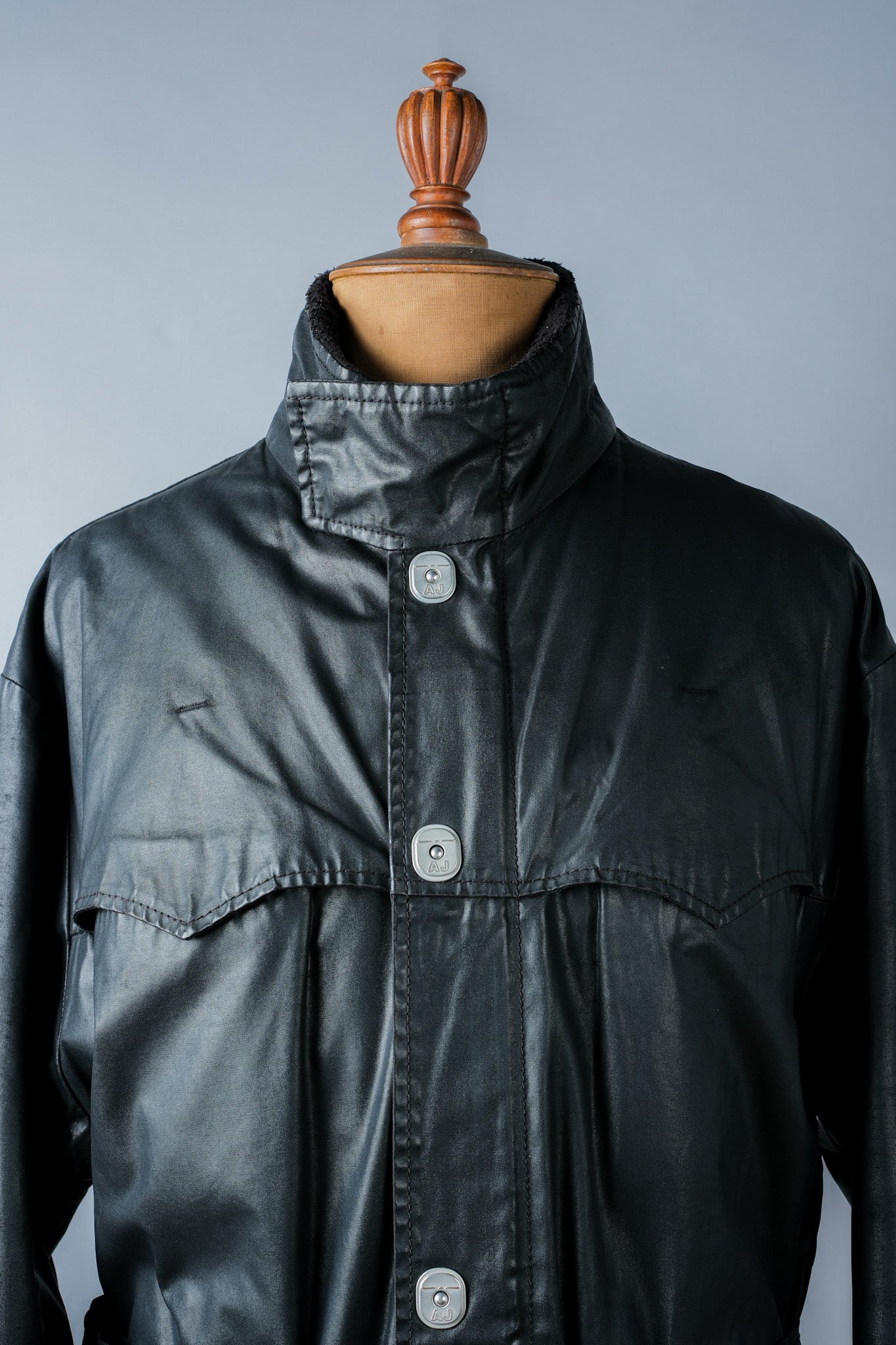 ［~90’s］Old ARMANI JEANS Black Cotton Resina Belted Jacket Size.54