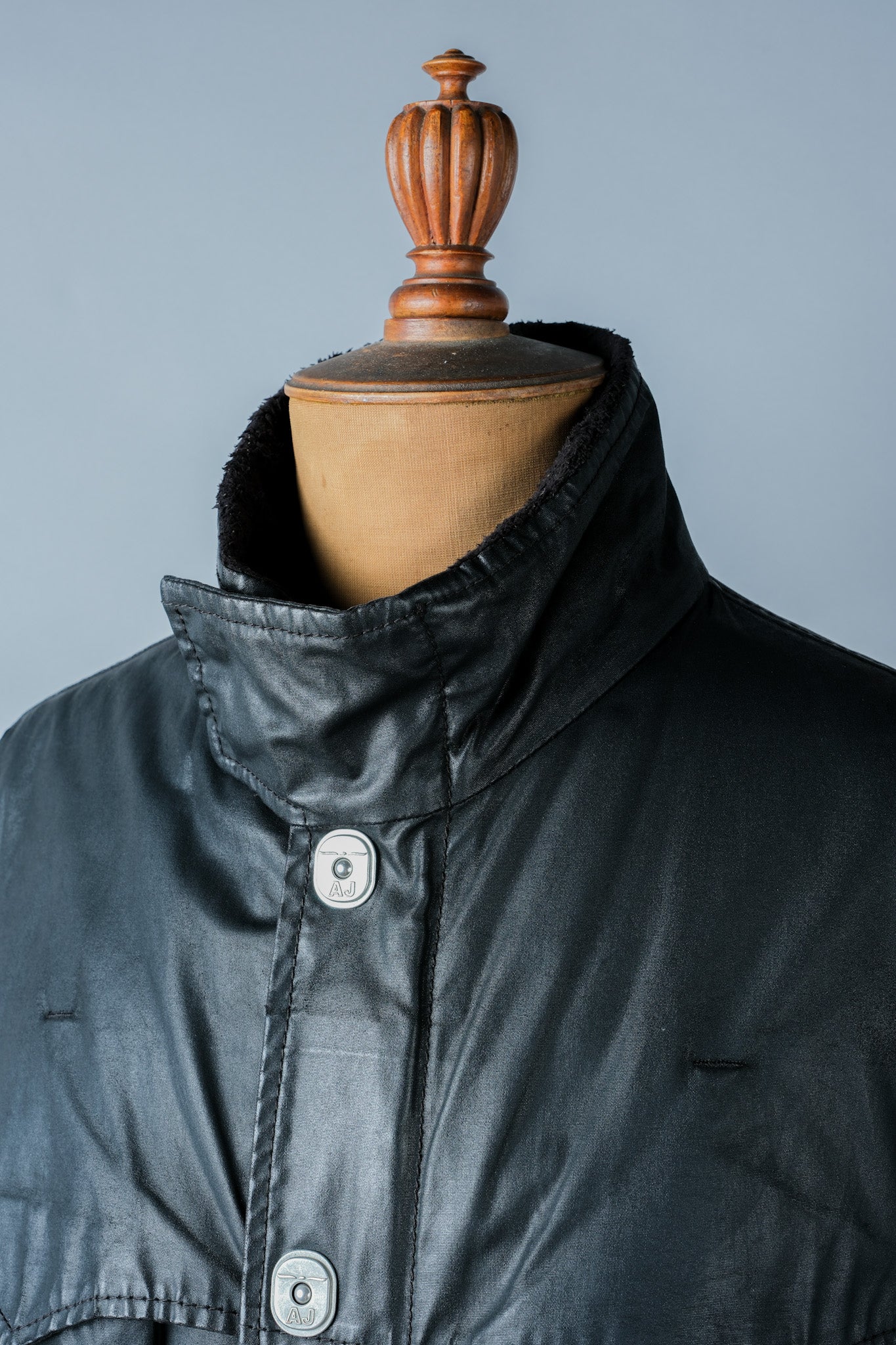 ［~90’s］Old ARMANI JEANS Black Cotton Resina Belted Jacket Size.54