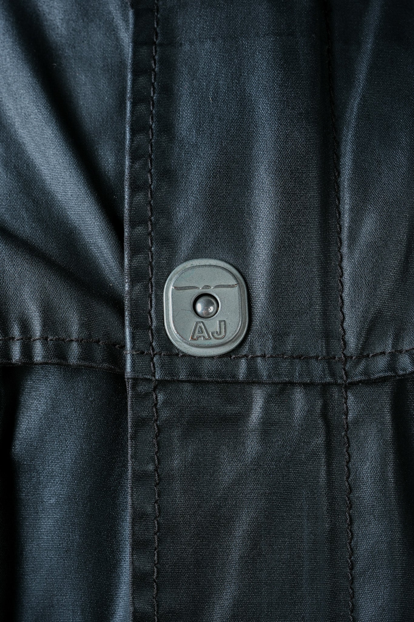 ［~90’s］Old ARMANI JEANS Black Cotton Resina Belted Jacket Size.54