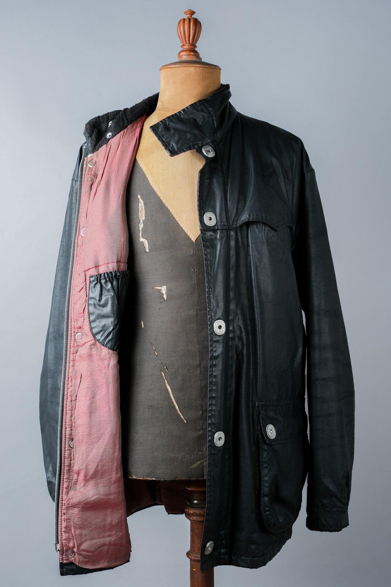 ［~90’s］Old ARMANI JEANS Black Cotton Resina Belted Jacket Size.54