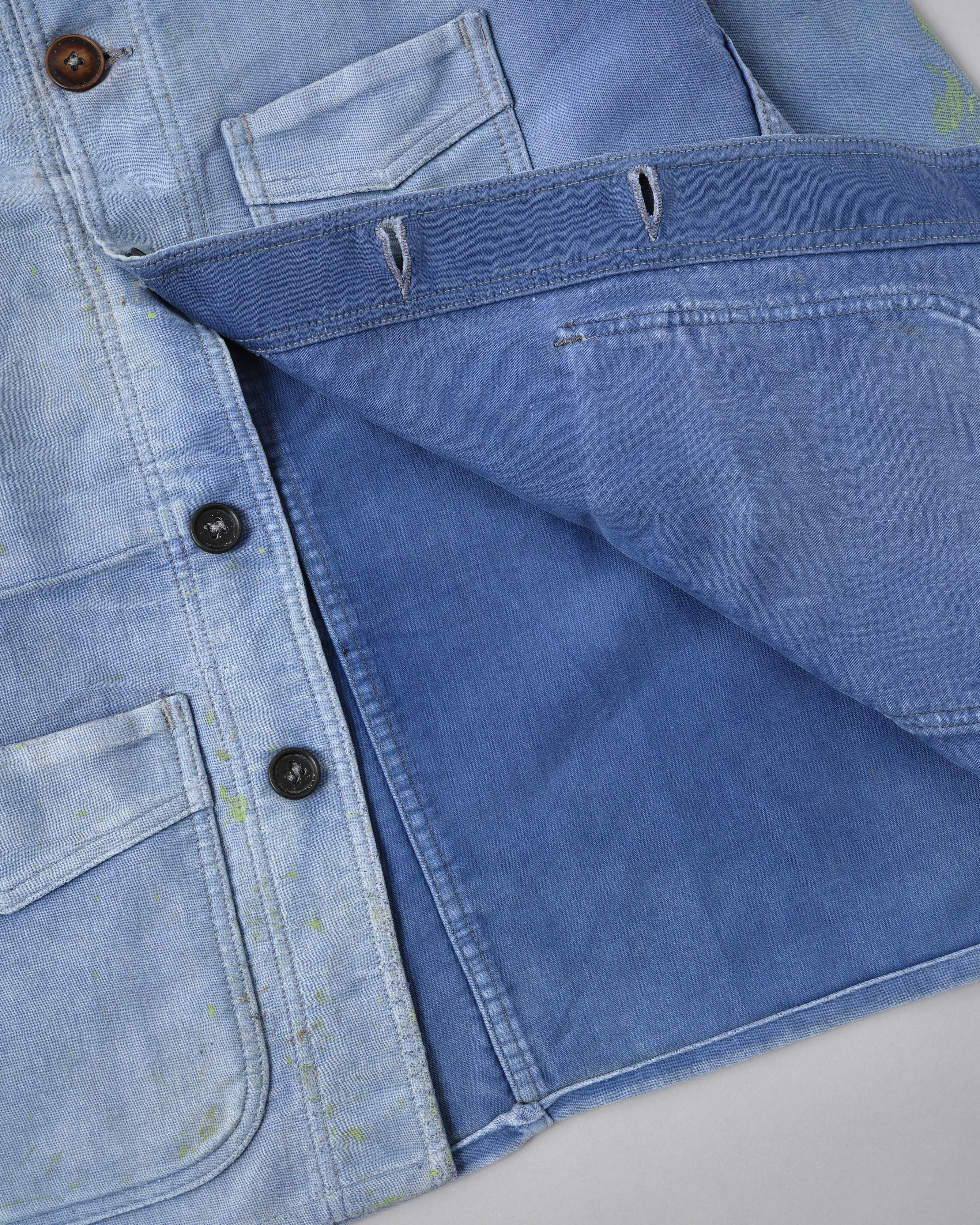 [~ 40's] Veste de travail de moleskin bleu vintage française "Adolphe Lafont"