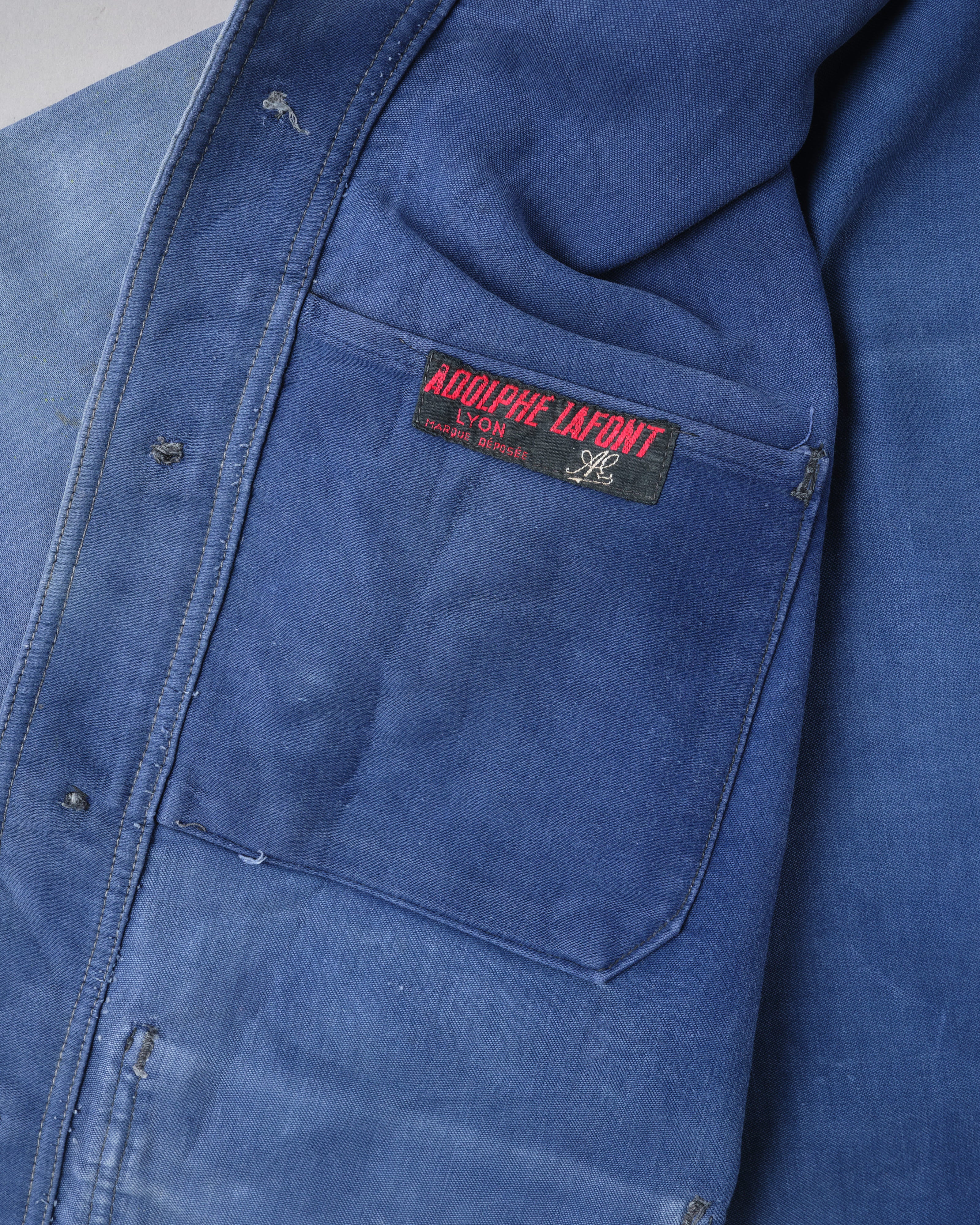 [~ 40's] Veste de travail de moleskin bleu vintage française "Adolphe Lafont"