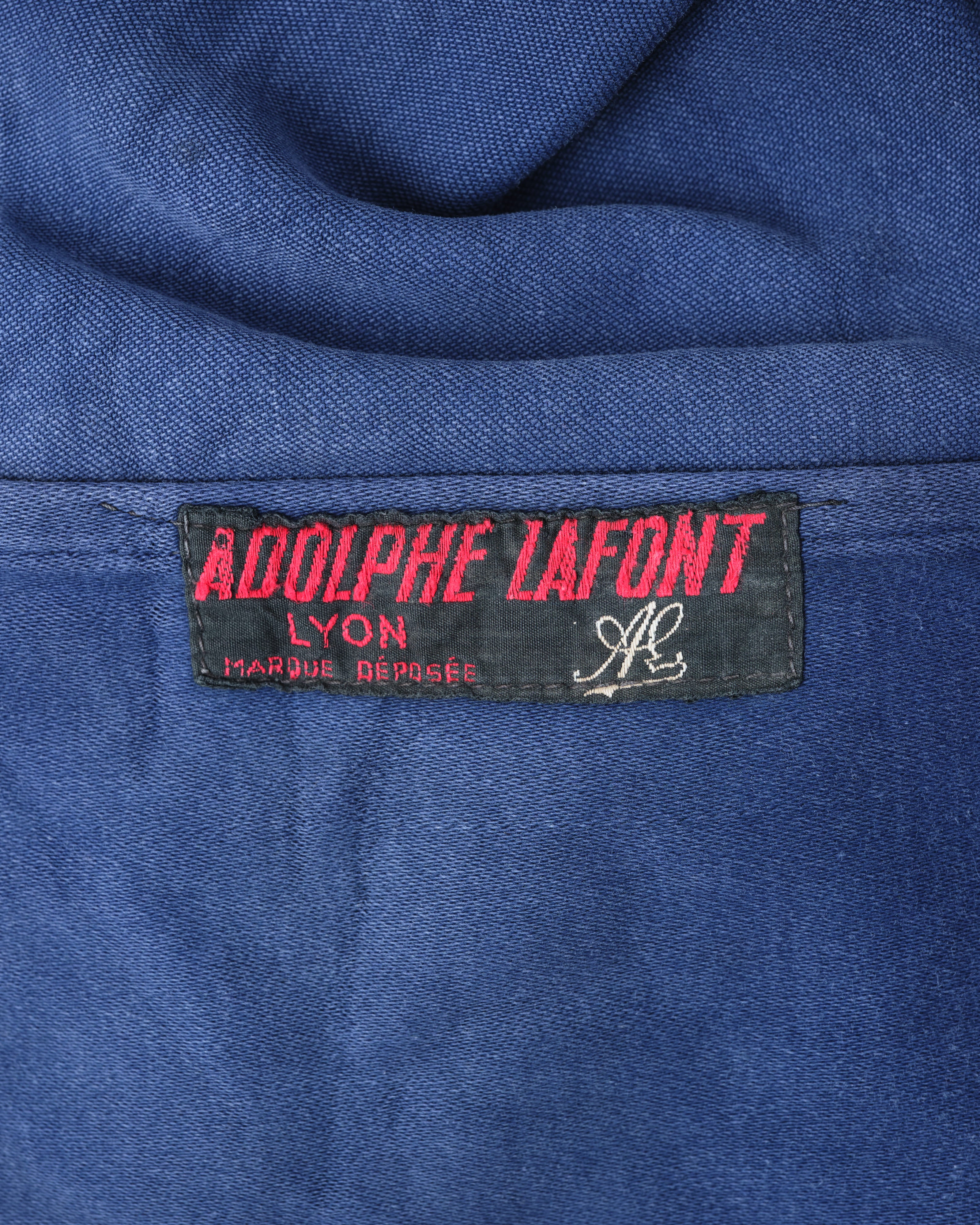 [~ 40's] Veste de travail de moleskin bleu vintage française "Adolphe Lafont"