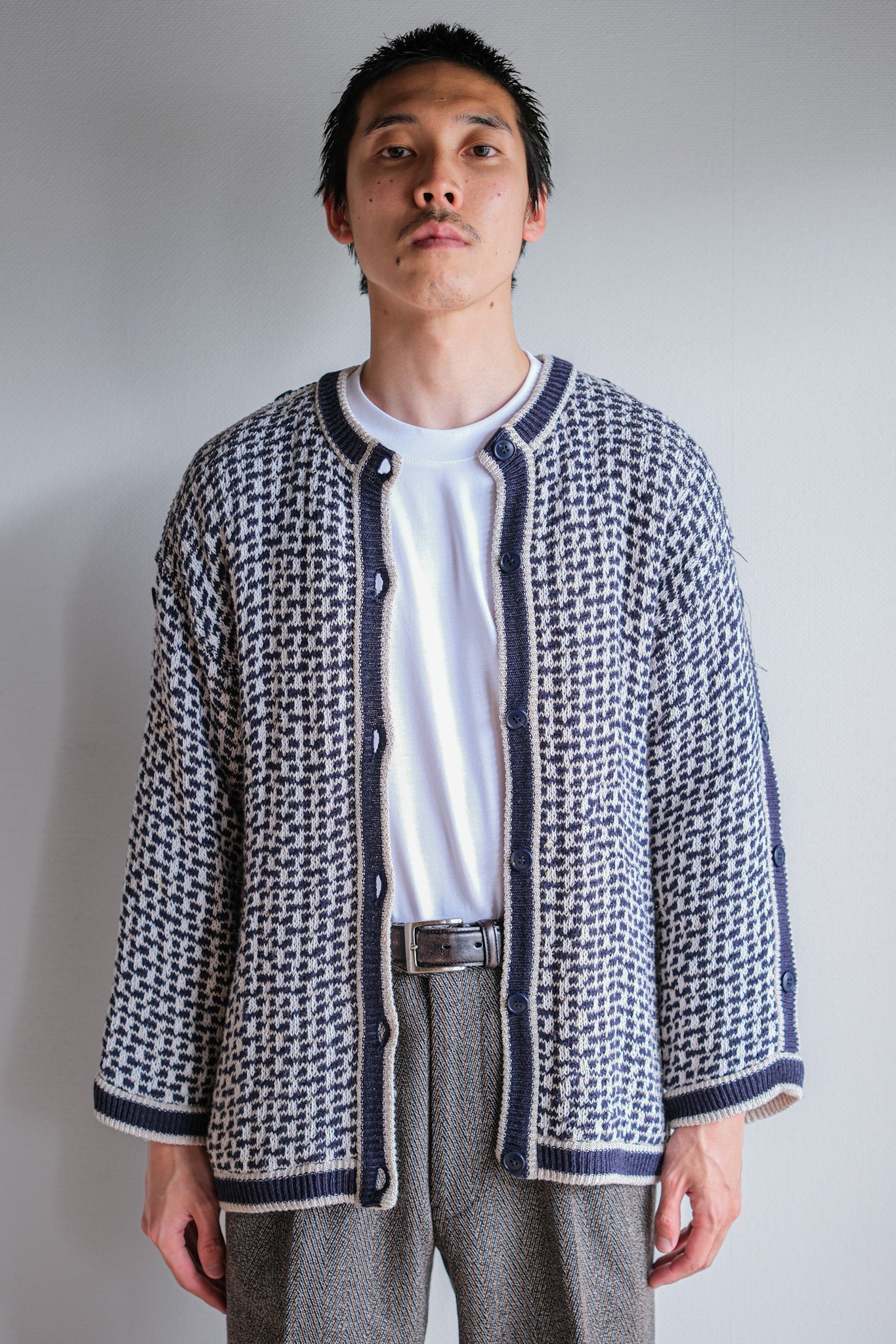 【~80’s】West German Vintage Linen Viscose Patterned Cardigan Size.34