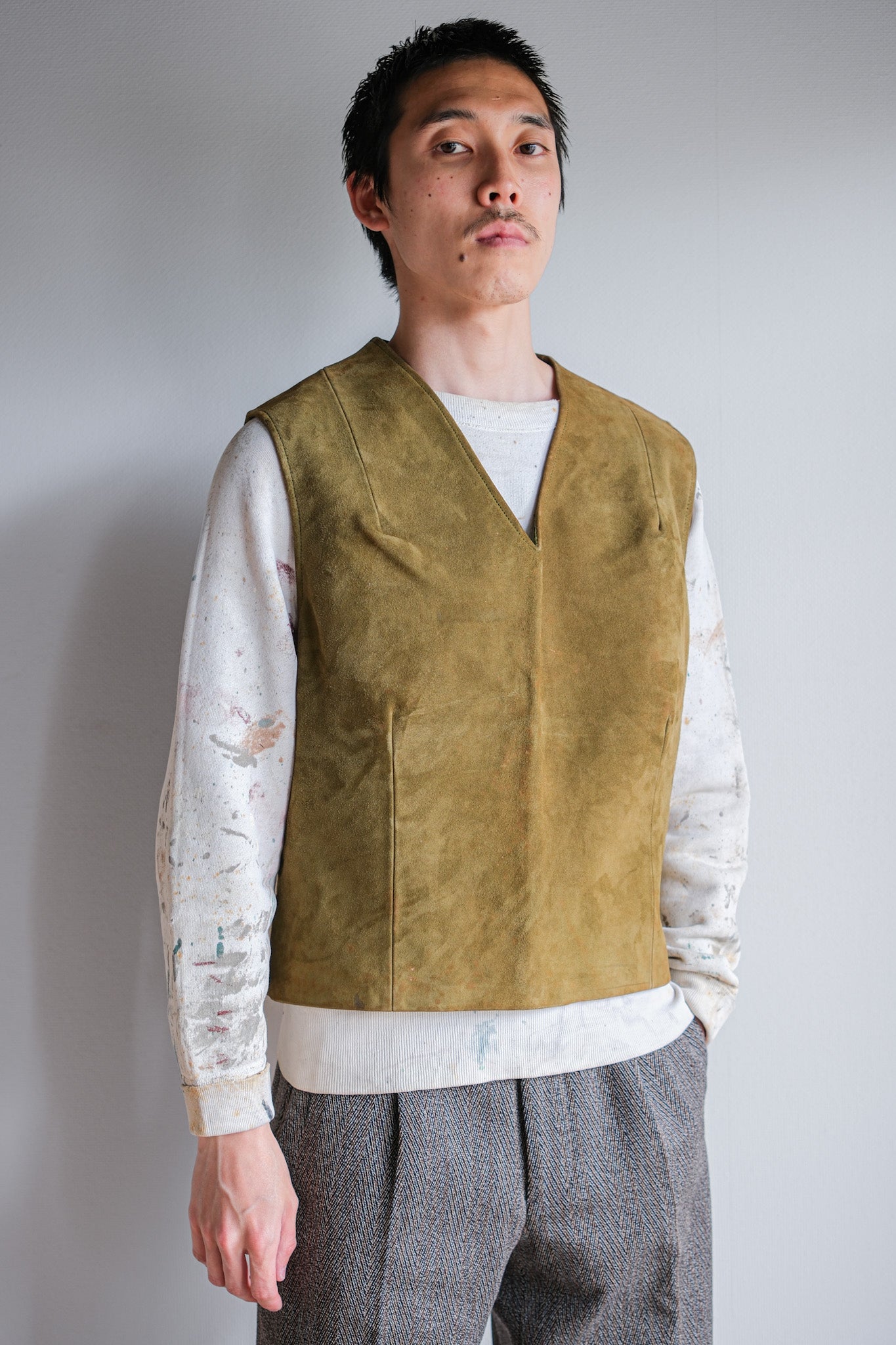 ［~60's］British Vintage Suede Leather Side Zip Pullover V-necked Vest