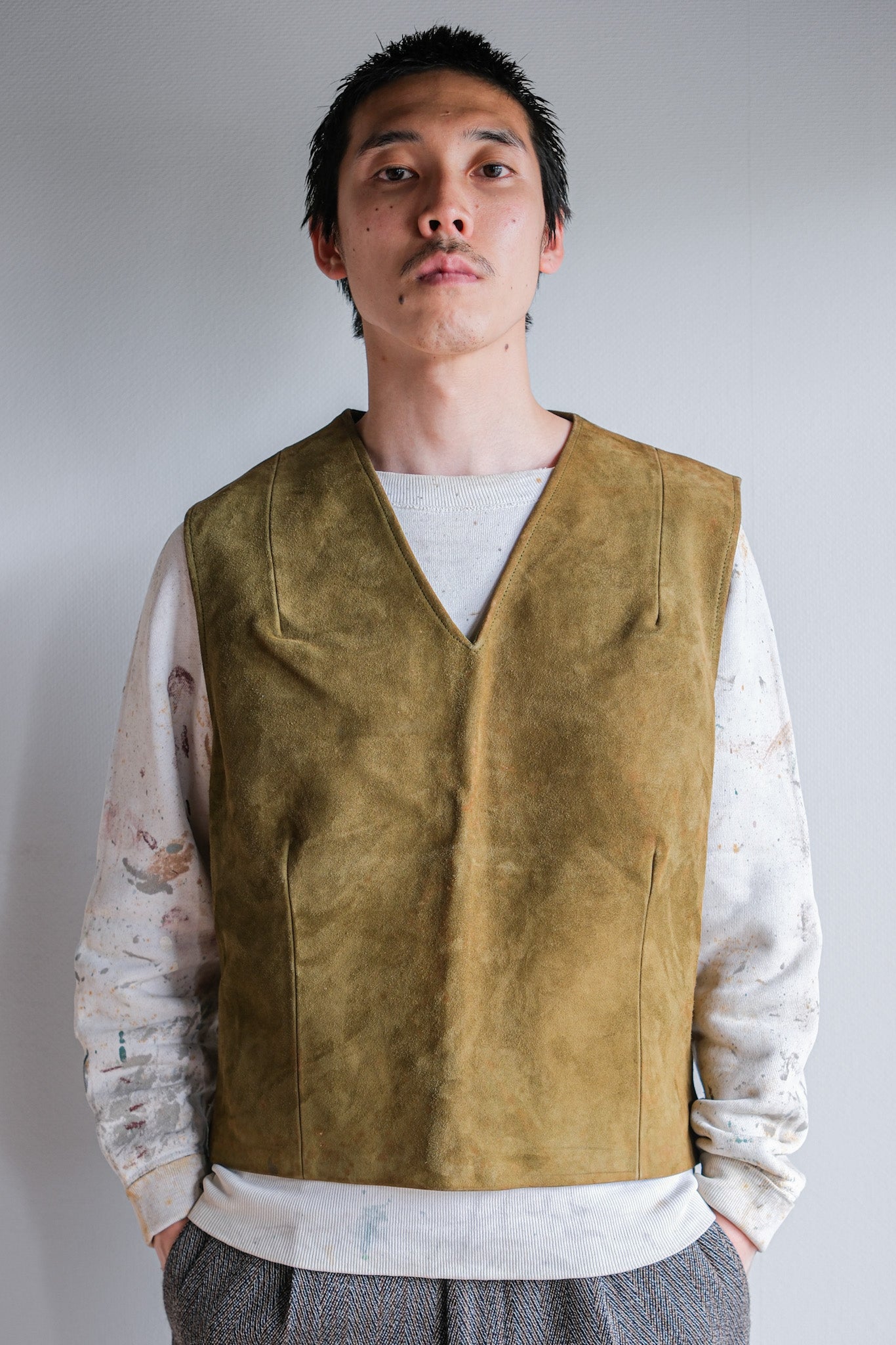 ［~60's］British Vintage Suede Leather Side Zip Pullover V-necked Vest