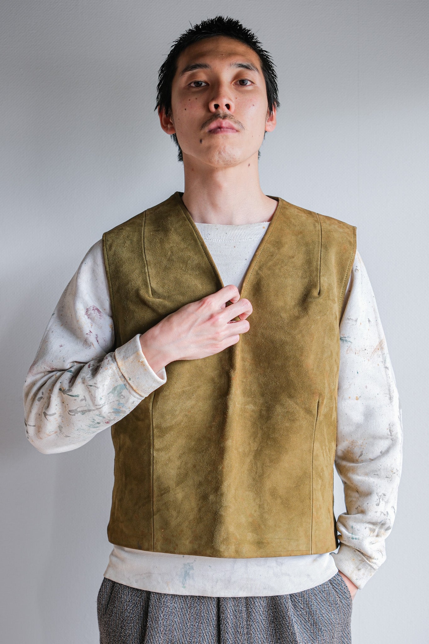 ［~60's］British Vintage Suede Leather Side Zip Pullover V-necked Vest