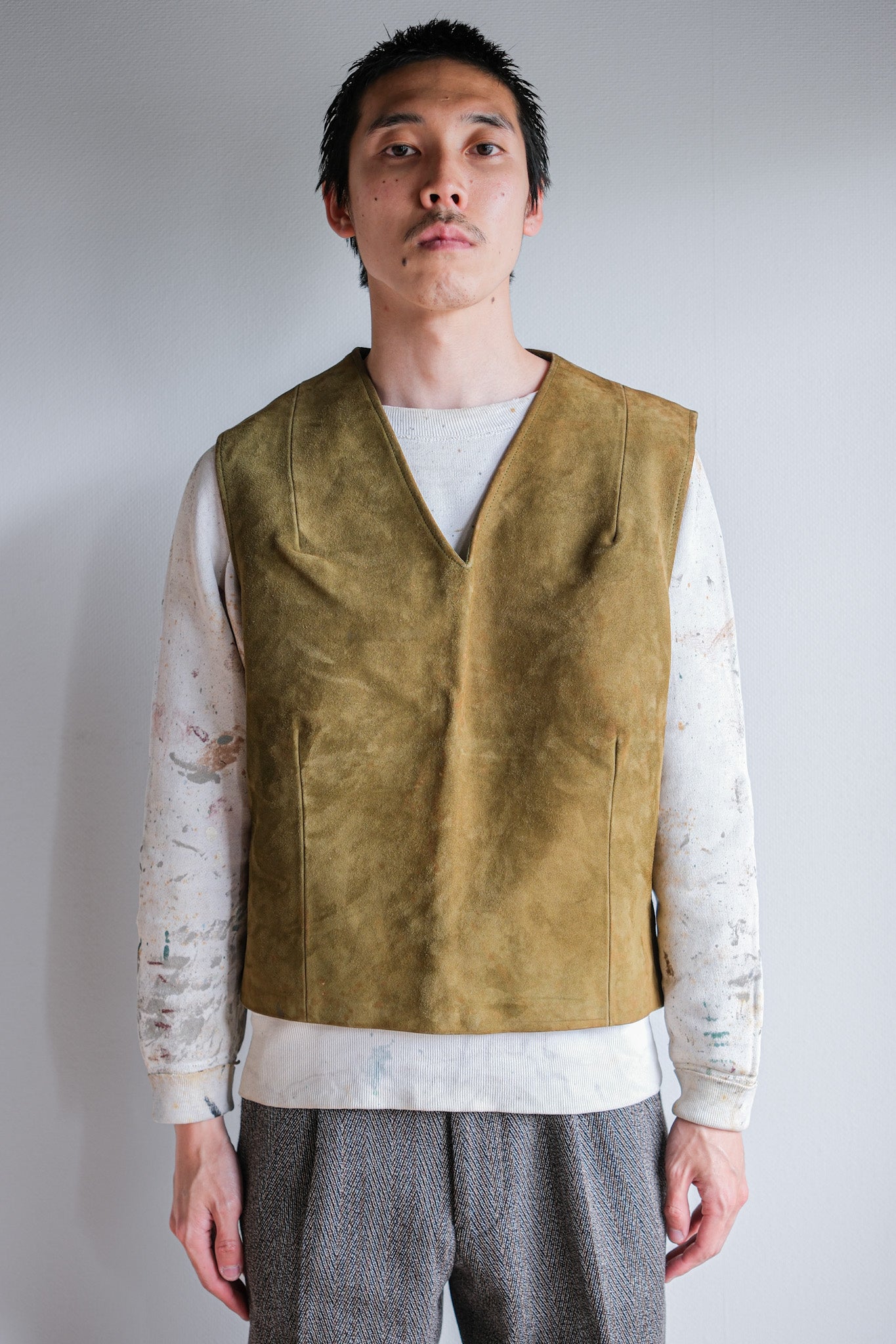 ［~60's］British Vintage Suede Leather Side Zip Pullover V-necked Vest