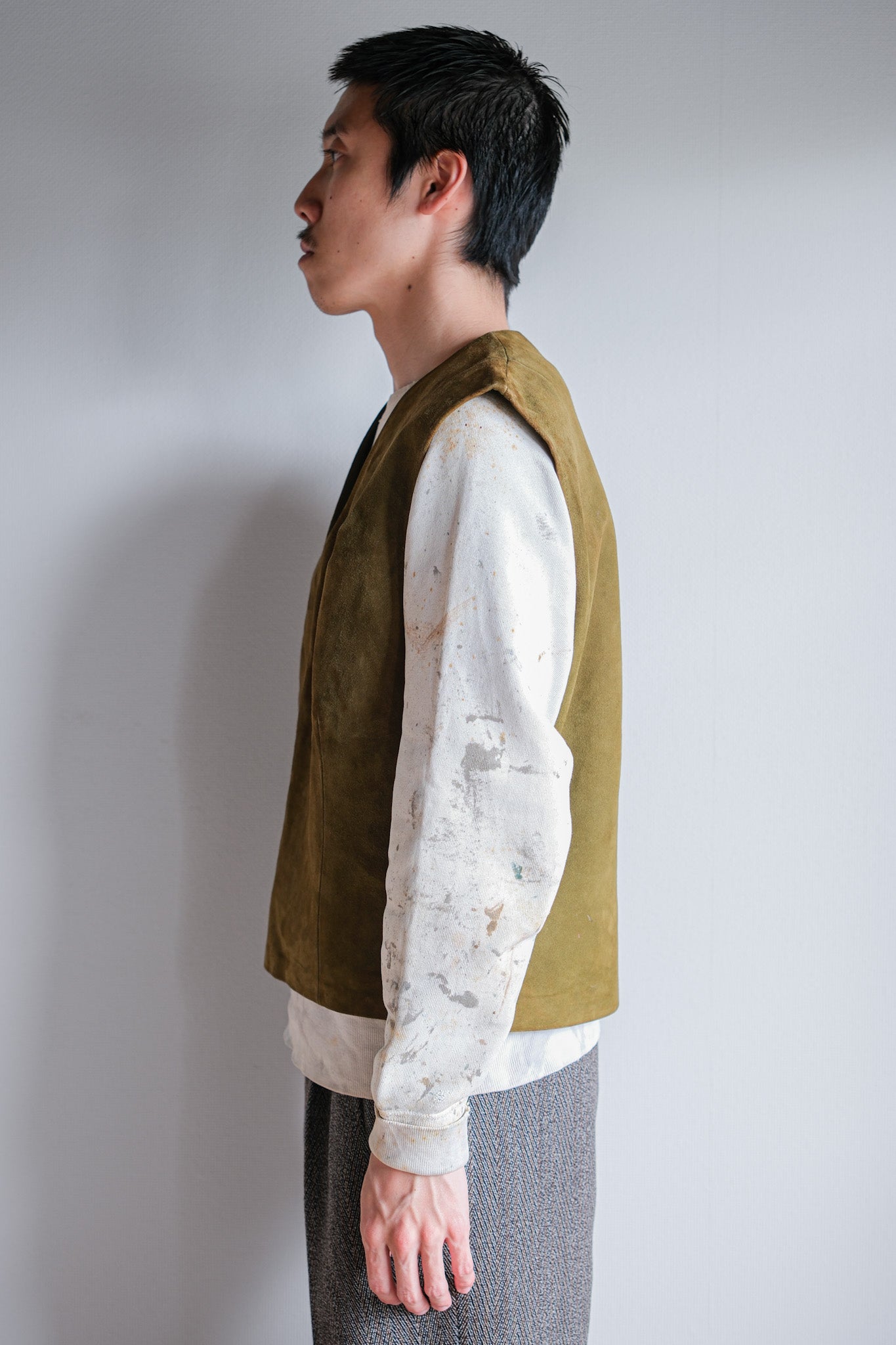 ［~60's］British Vintage Suede Leather Side Zip Pullover V-necked Vest