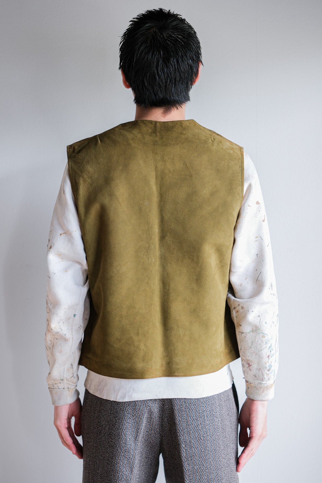 ［~60's］British Vintage Suede Leather Side Zip Pullover V-necked Vest