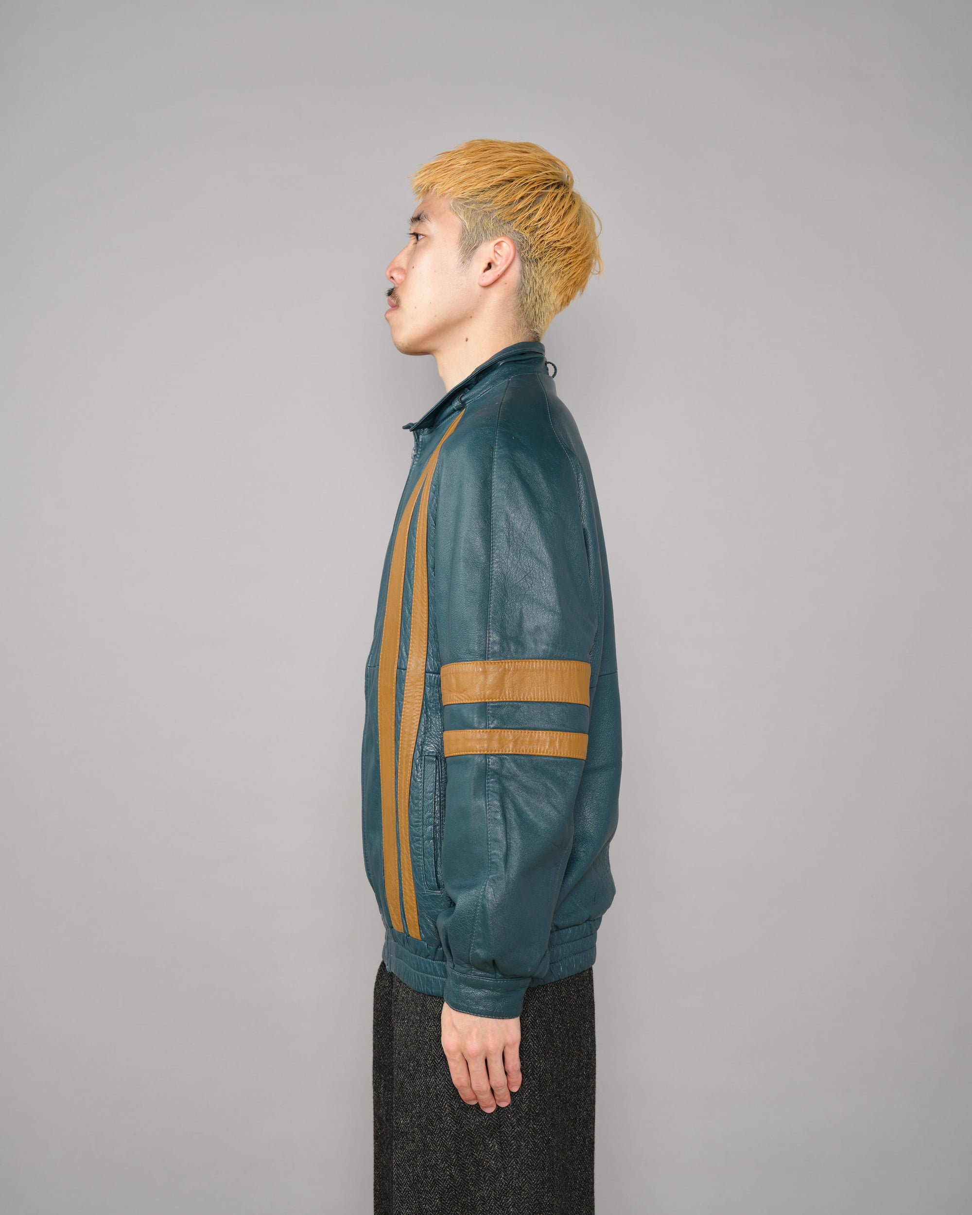 【~70's】French Vintage 2 Tone Raglan Sleeve Leather Jacket Size.S