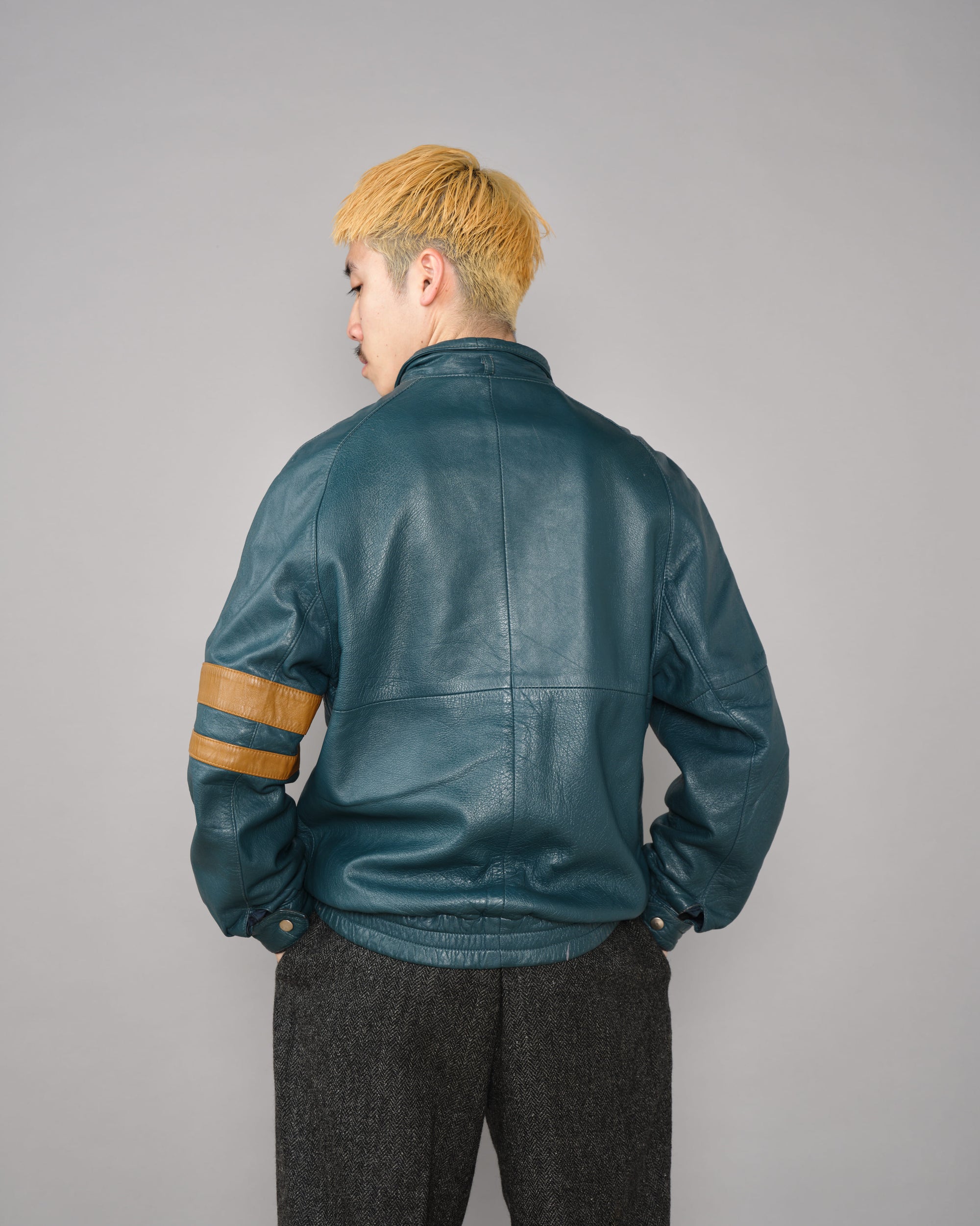 【~70's】French Vintage 2 Tone Raglan Sleeve Leather Jacket Size.S