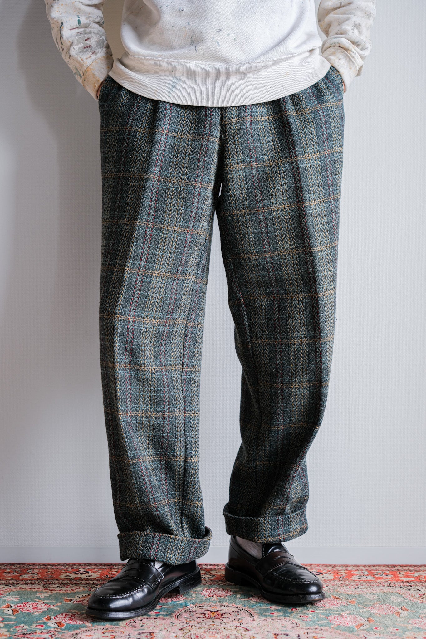 【~90's】Italian Vintage 2 Tuck Mixed Wool Trousers Size.50