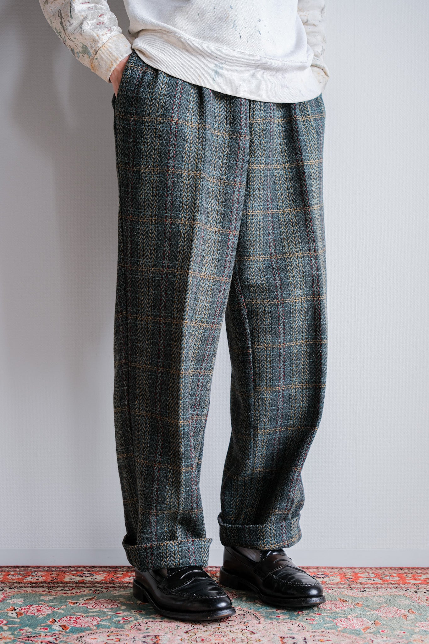 【~90's】Italian Vintage 2 Tuck Mixed Wool Trousers Size.50