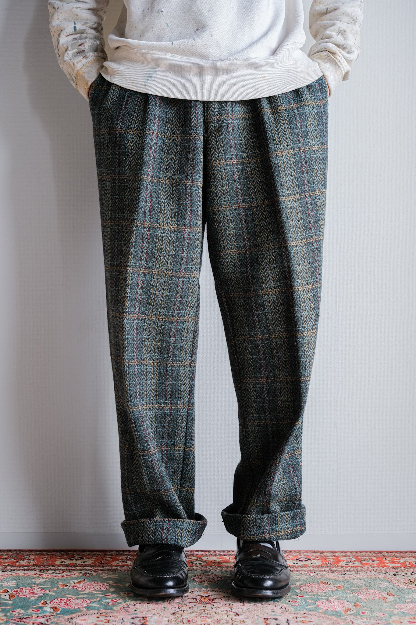 【~90's】Italian Vintage 2 Tuck Mixed Wool Trousers Size.50