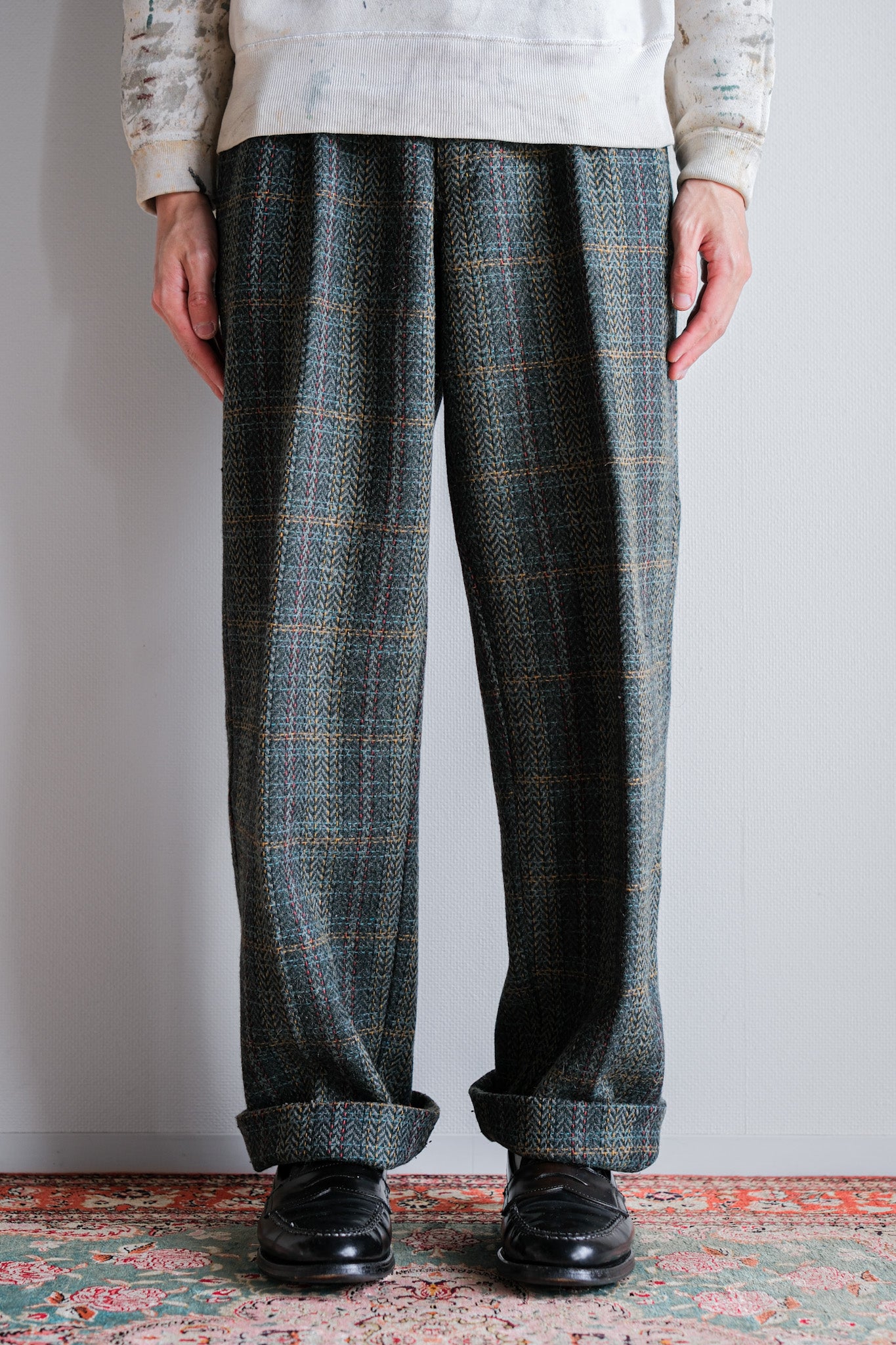 【~90's】Italian Vintage 2 Tuck Mixed Wool Trousers Size.50