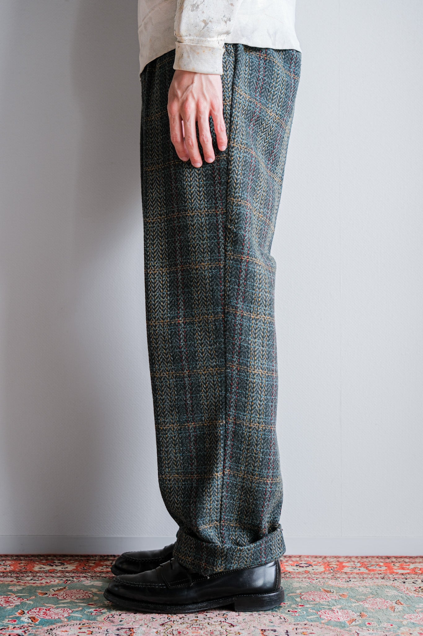 【~90's】Italian Vintage 2 Tuck Mixed Wool Trousers Size.50