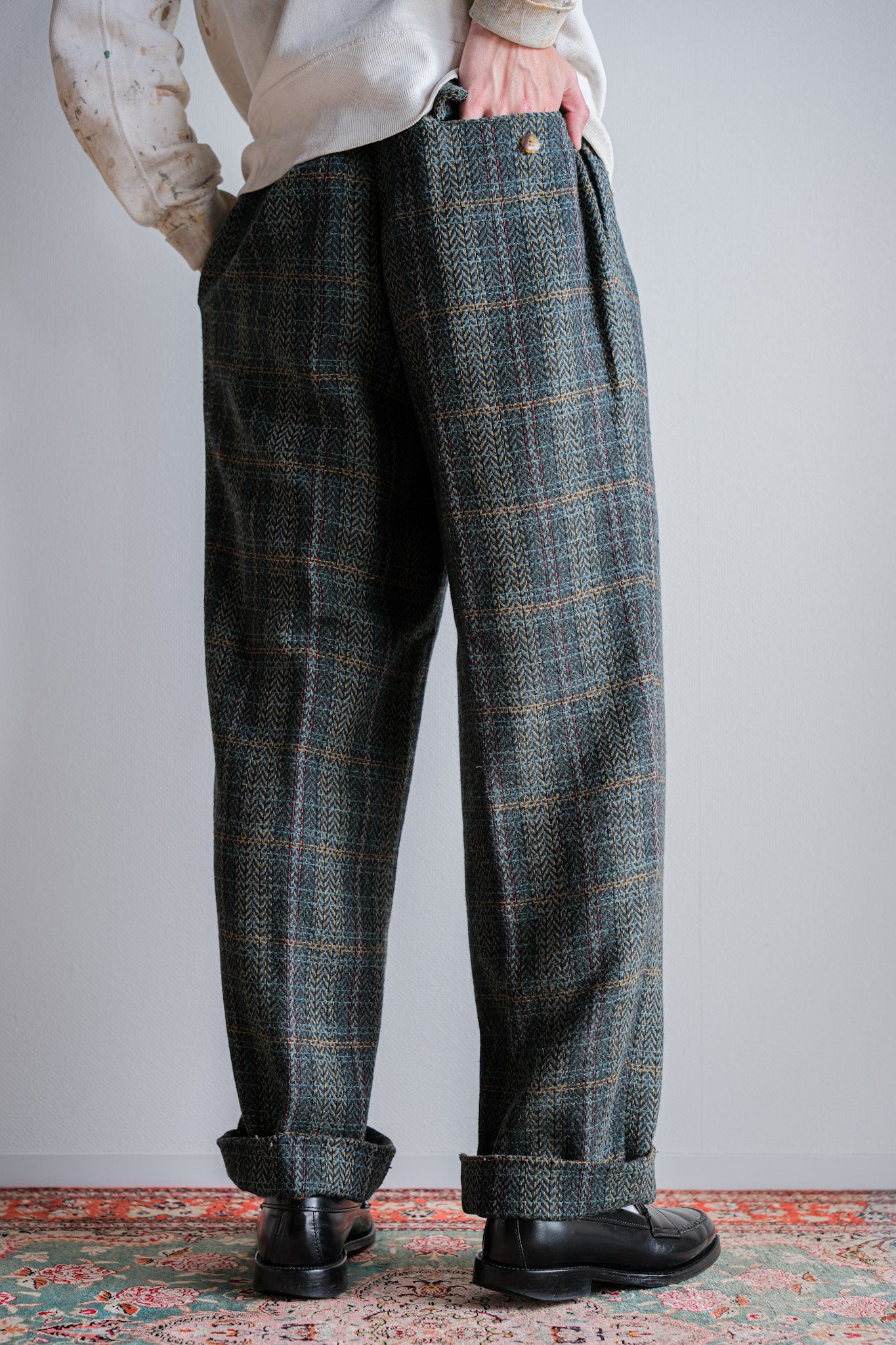 【~90's】Italian Vintage 2 Tuck Mixed Wool Trousers Size.50