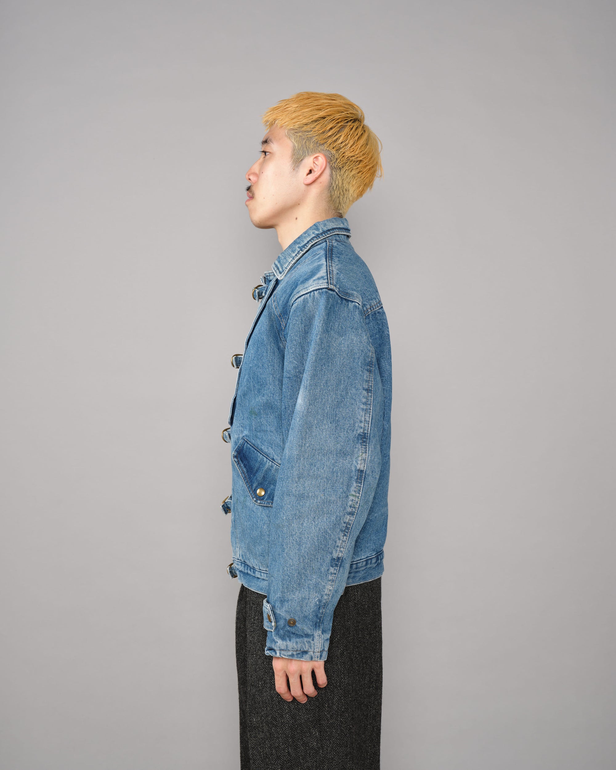 【~80’s】Italian Vintage D-ring Strap Front Design Denim Blouson Size.44